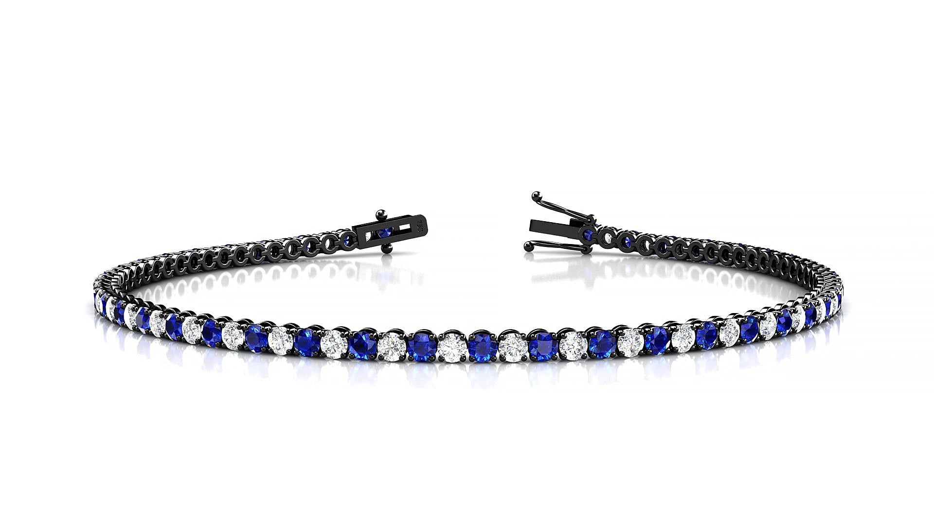 Firenze 1-1 | 18k Black Gold 2 mm Round Natural Sapphire & Diamond 15 cm Tennis Bracelet