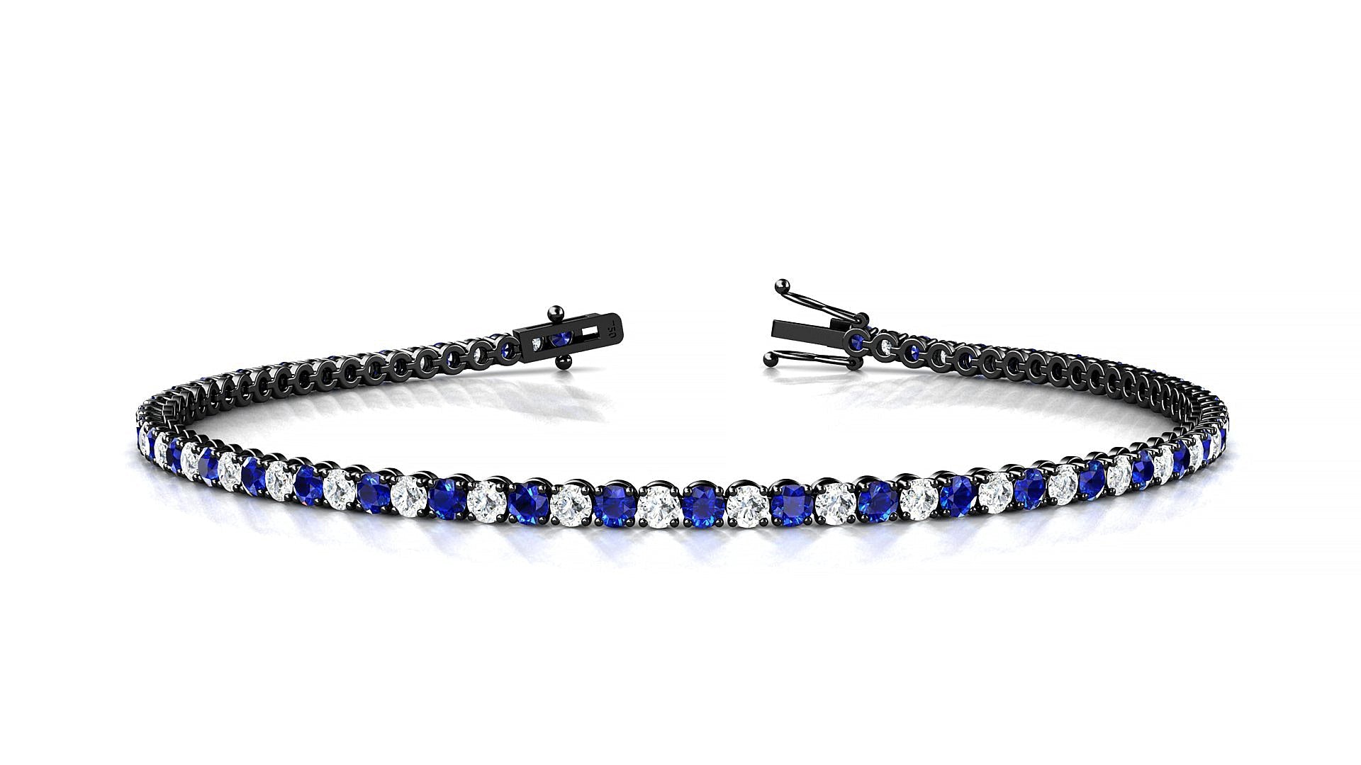 Firenze 1-1 | 18k Black Gold 2 mm Round Natural Sapphire & Diamond Tennis Bracelet