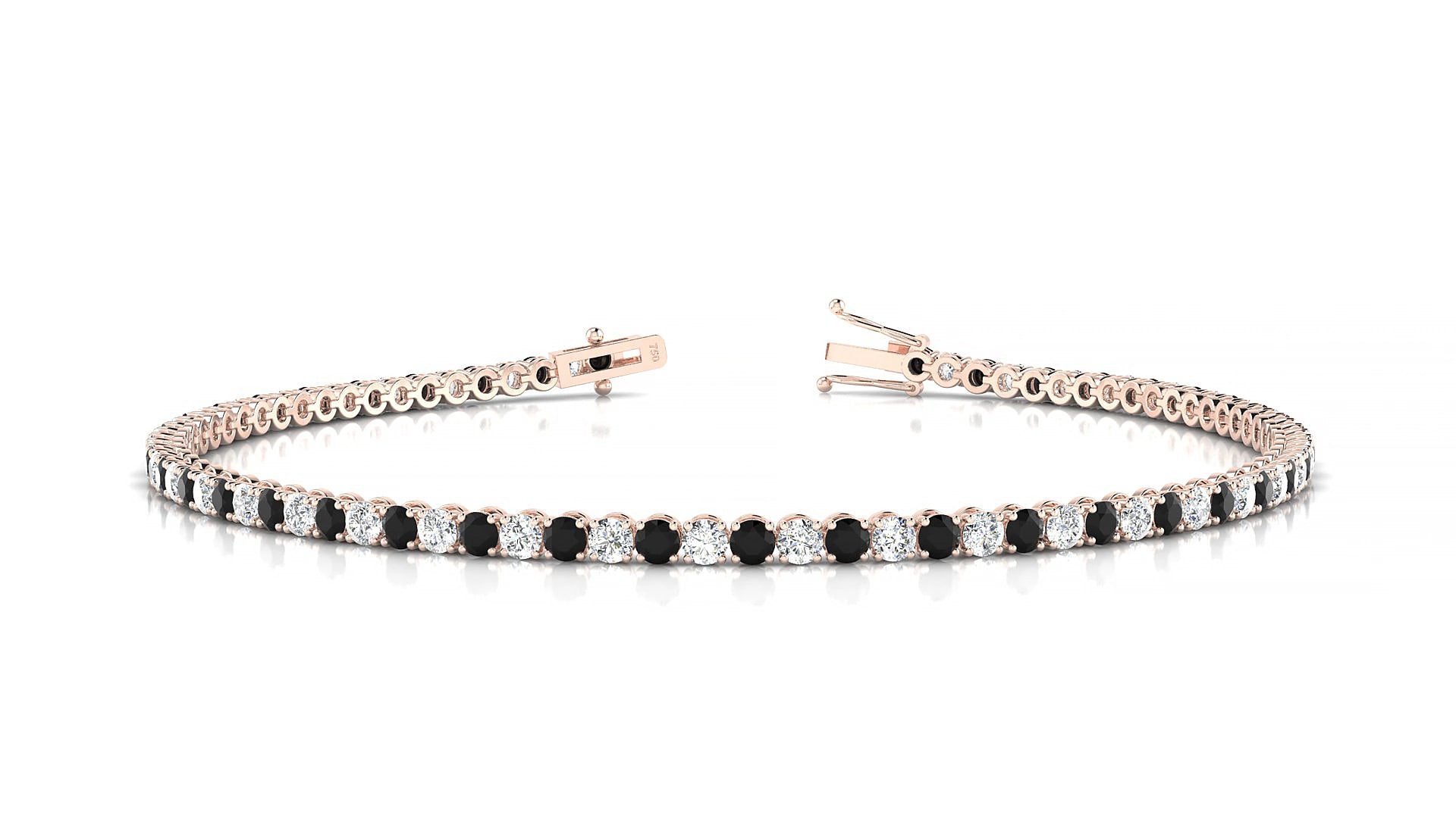 Firenze 1-1 | 18k Rose Gold 2 mm Round Natural Black Diamond & Diamond 15 cm Tennis Bracelet