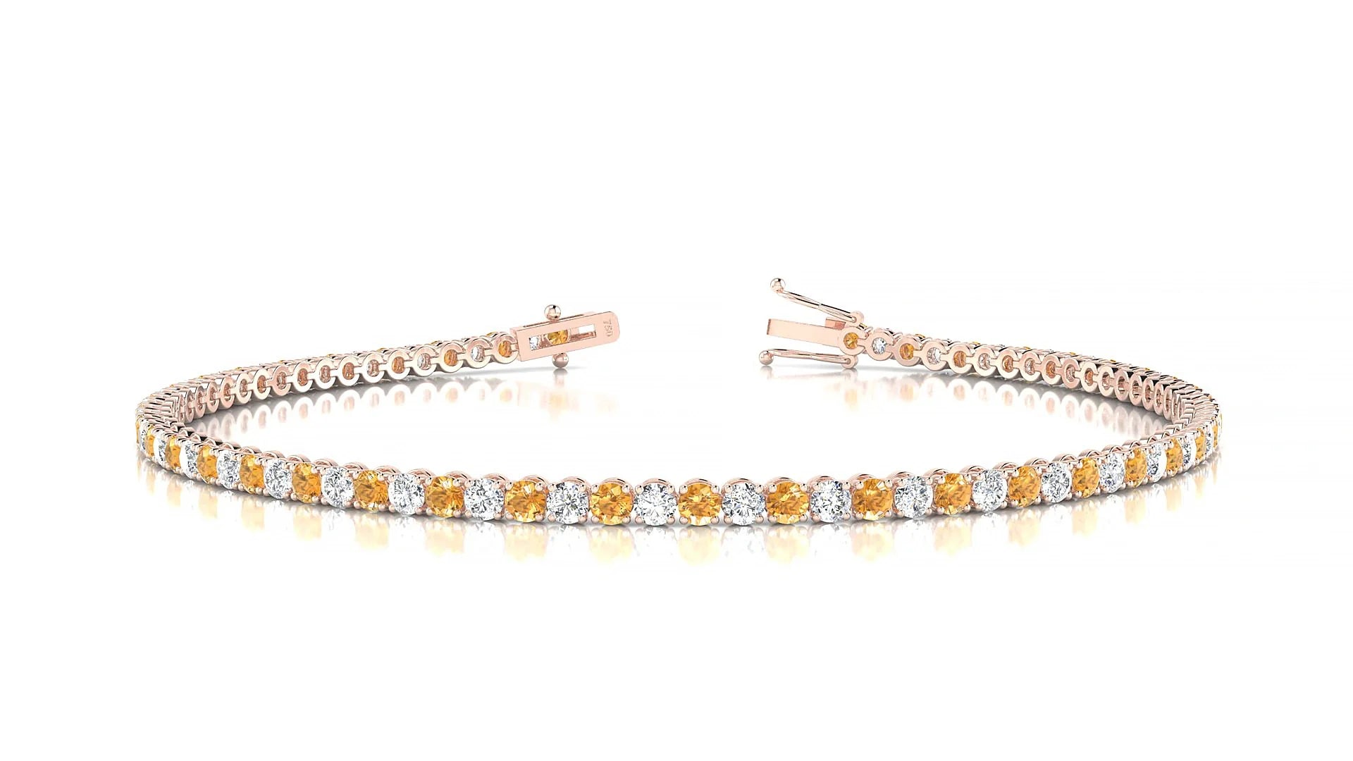 Firenze 1-1 | 18k Rose Gold 2 mm Round Natural Citrine & Diamond Tennis Bracelet