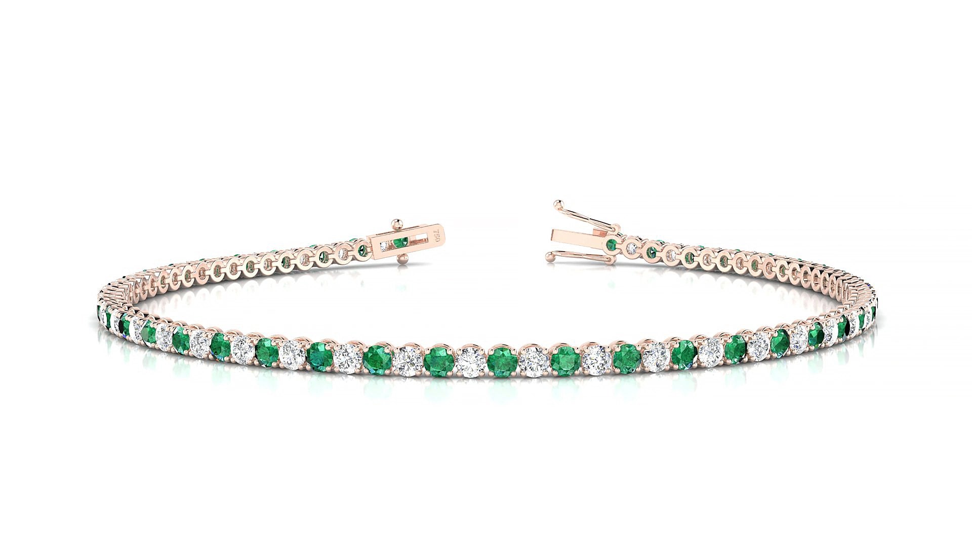 Firenze 1-1 | 18k Rose Gold 2 mm Round Natural Emerald & Diamond 15 cm Tennis Bracelet