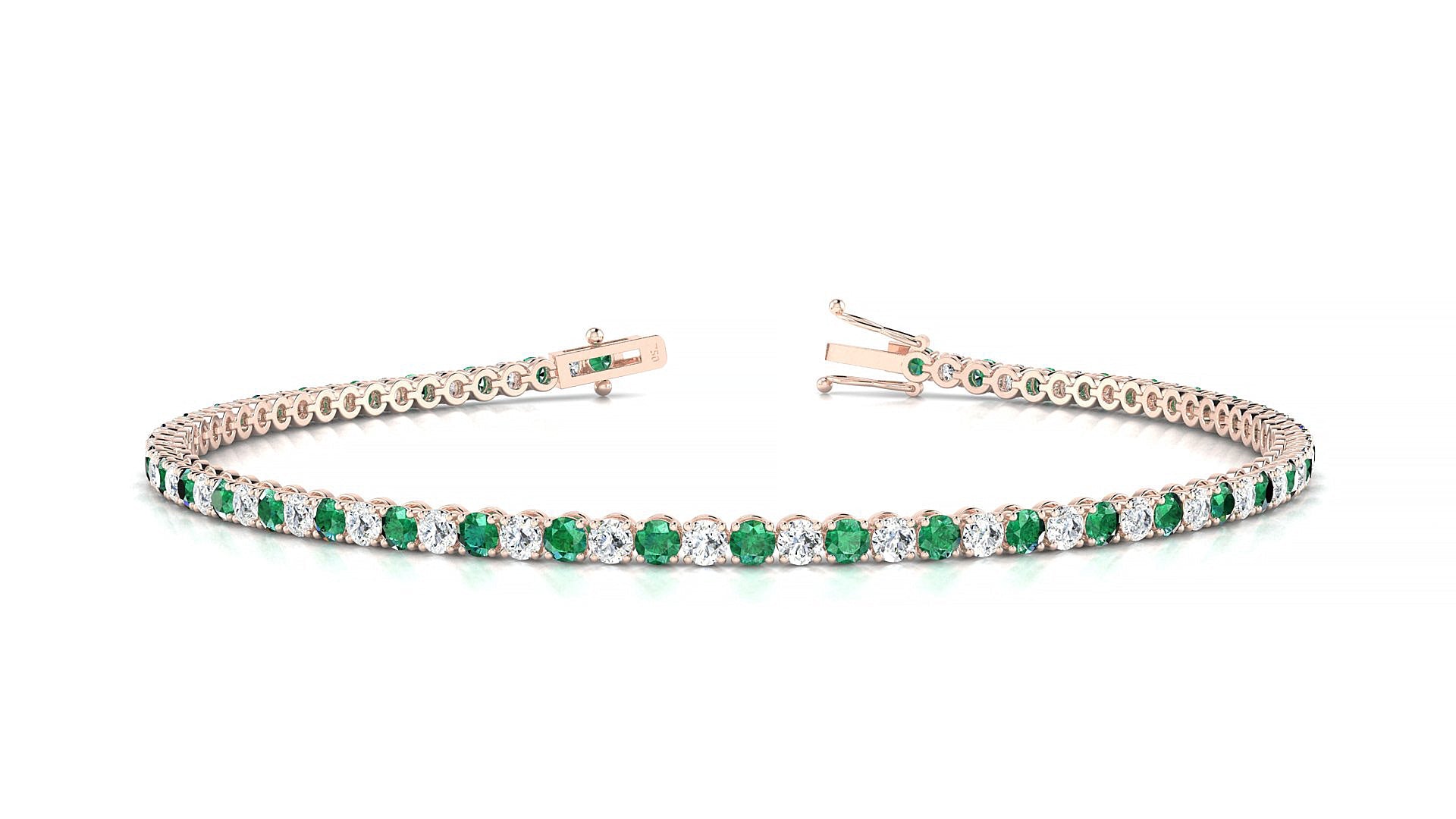 Firenze 1-1 | 18k Rose Gold 2 mm Round Natural Emerald & Diamond Tennis Bracelet
