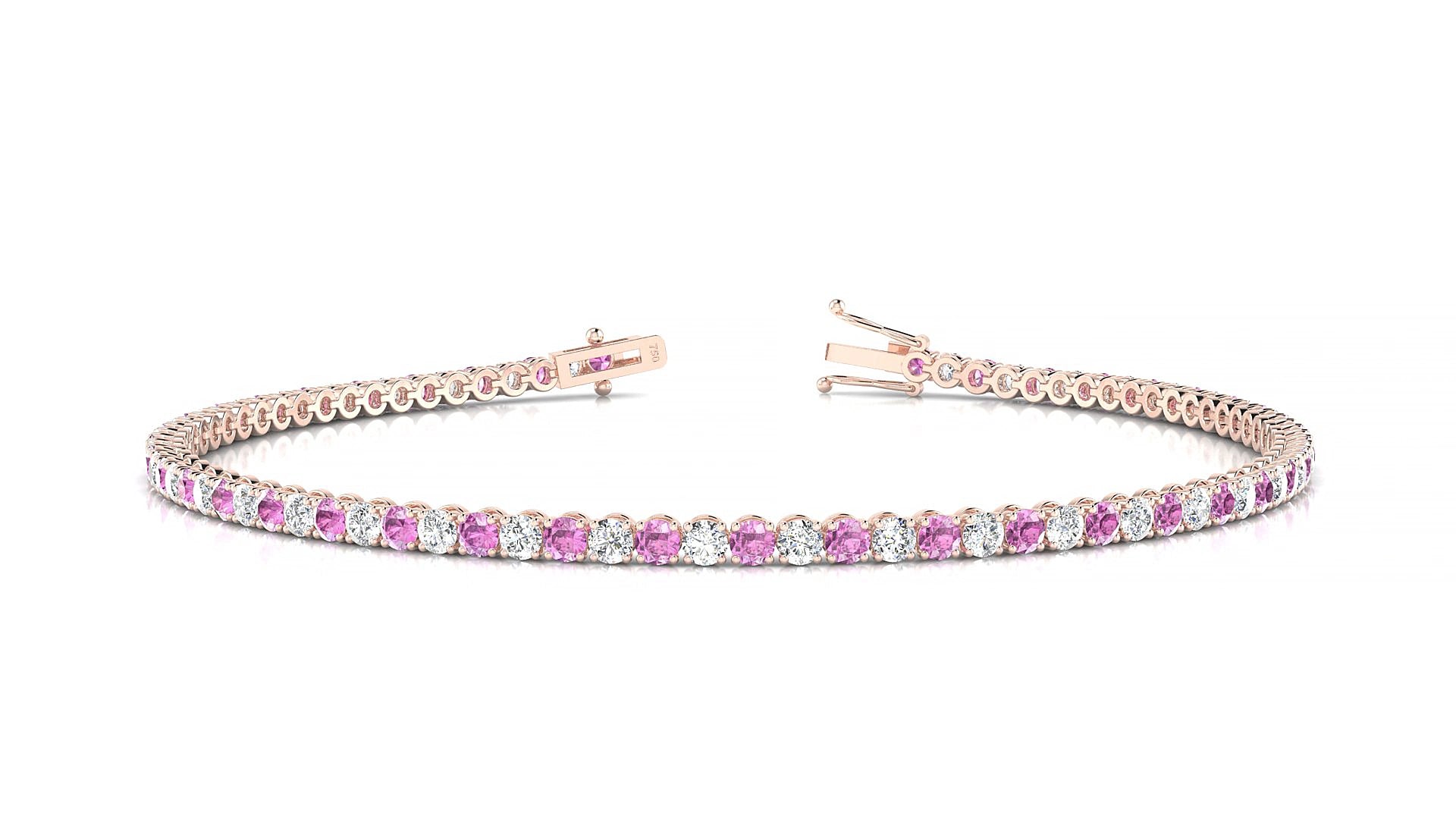 Firenze 1-1 | 18k Rose Gold 2 mm Round Natural Pink Sapphire & Diamond 15 cm Tennis Bracelet