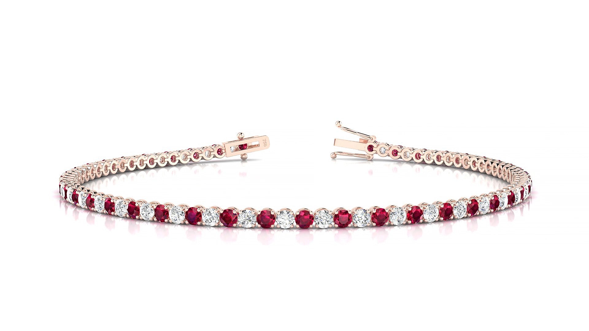 Firenze 1-1 | 18k Rose Gold 2 mm Round Natural Ruby & Diamond 16 cm Tennis Bracelet