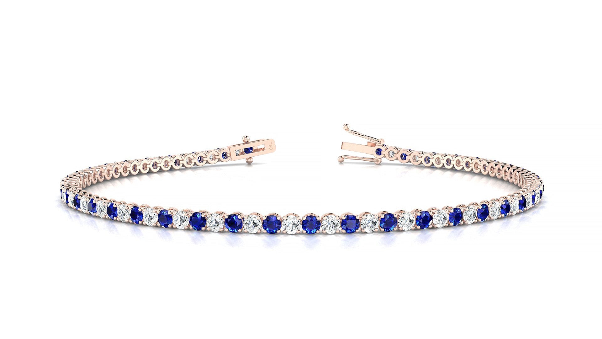 Firenze 1-1 | 18k Rose Gold 2 mm Round Natural Sapphire & Diamond Tennis Bracelet