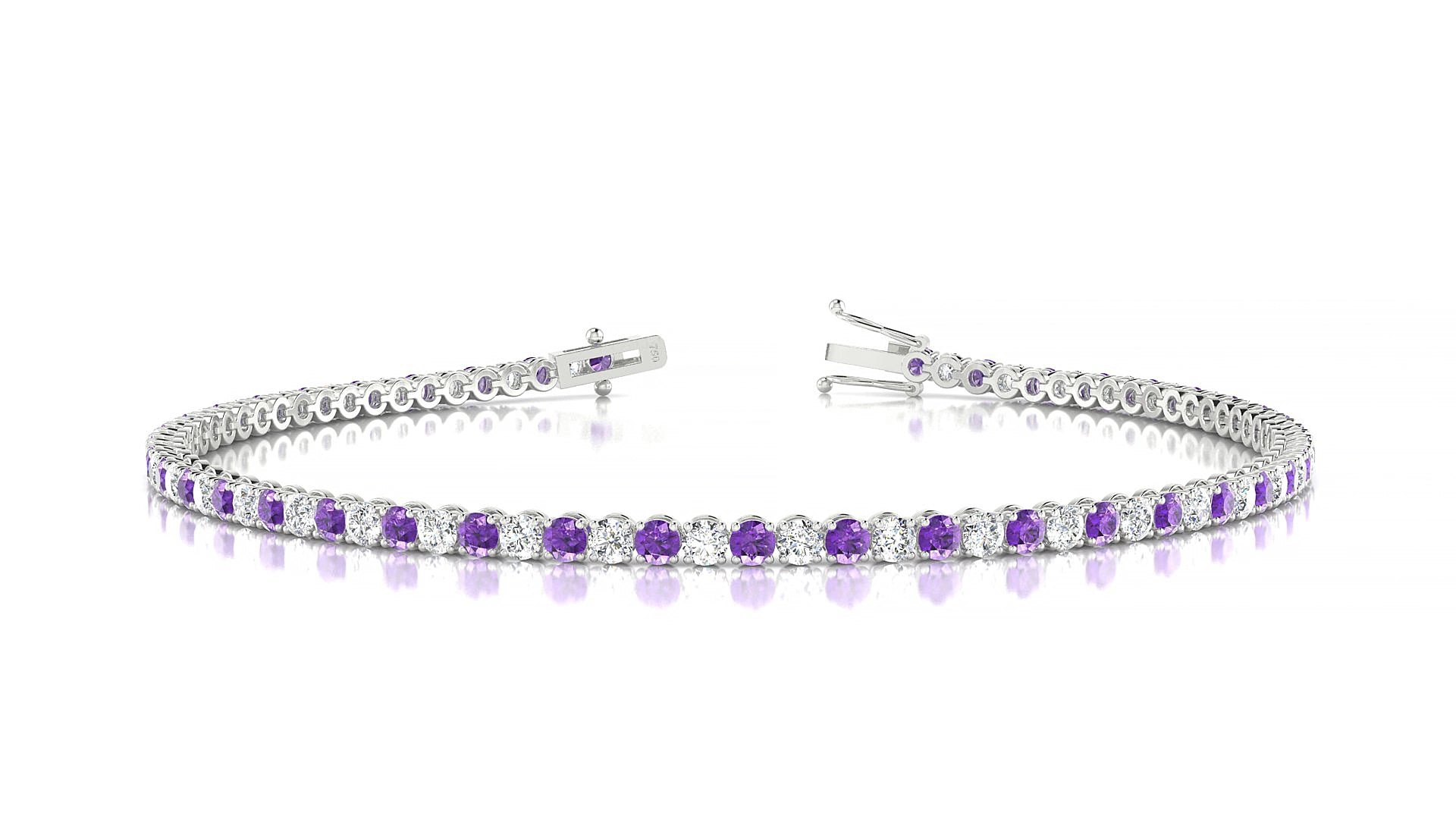Firenze 1-1 | 18k White Gold 2 mm Round Natural Amethyst & Diamond 15 cm Tennis Bracelet