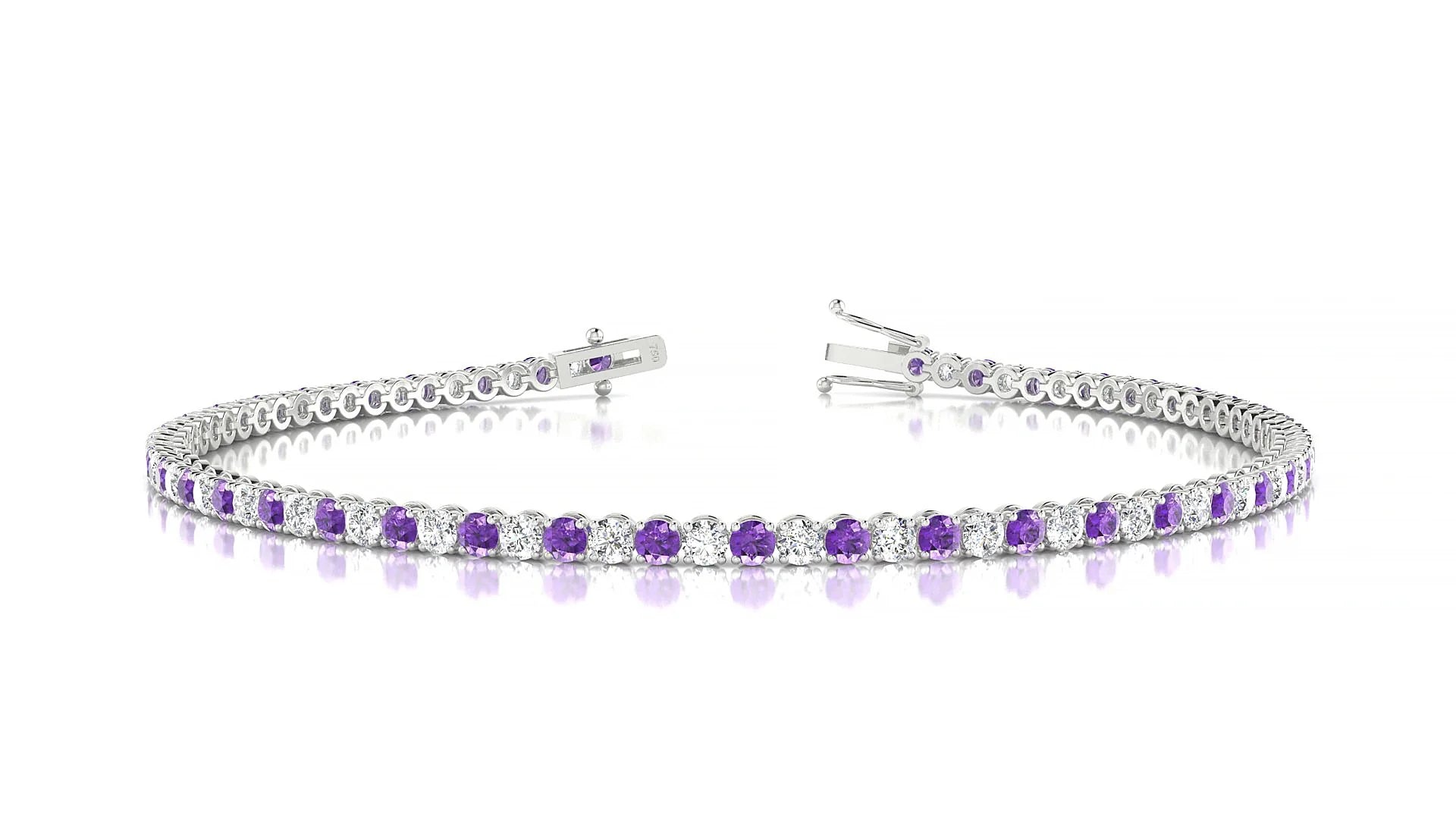 Firenze 1-1 | 18k White Gold 2 mm Round Natural Amethyst & Diamond Tennis Bracelet