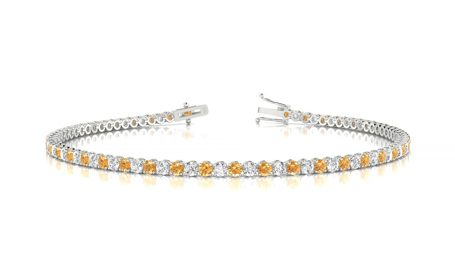 Firenze 1-1 | 18k White Gold 2 mm Round Natural Citrine & Diamond 15 cm Tennis Bracelet