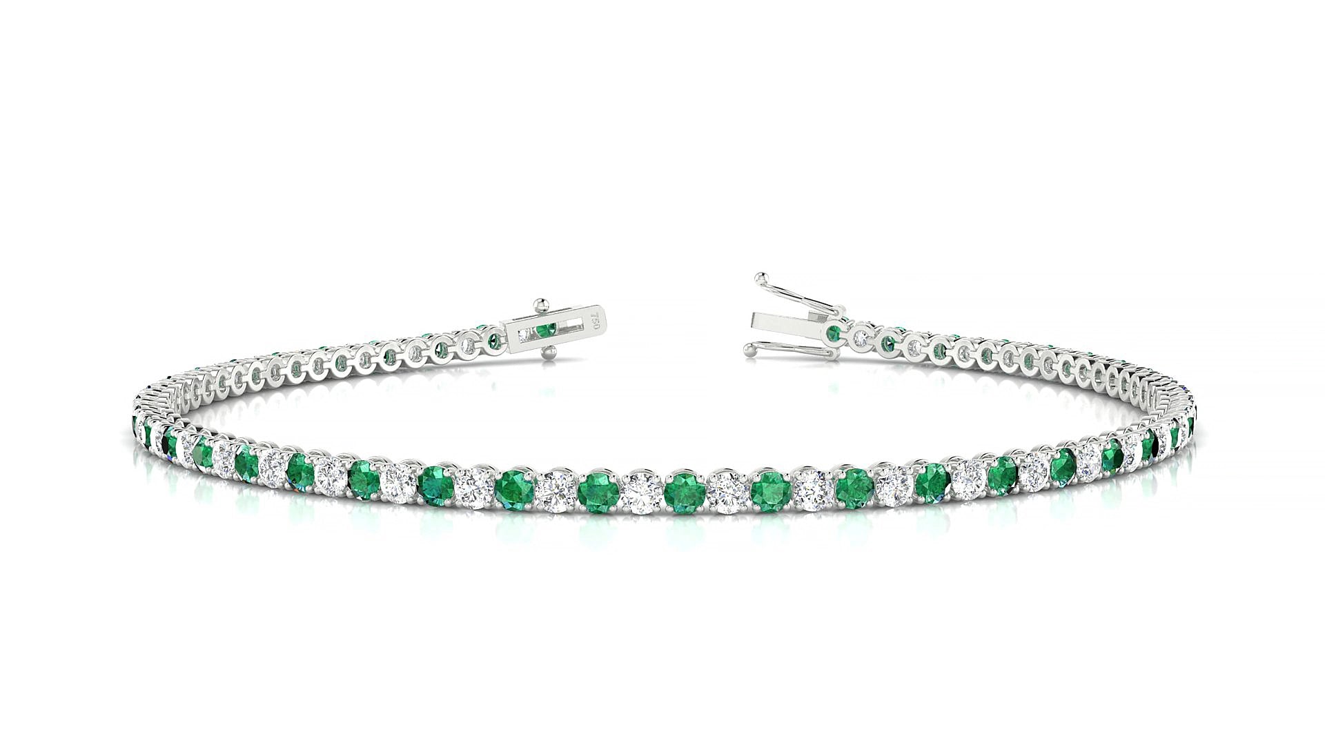 Firenze 1-1 | 18k White Gold 2 mm Round Natural Emerald & Diamond 15 cm Tennis Bracelet