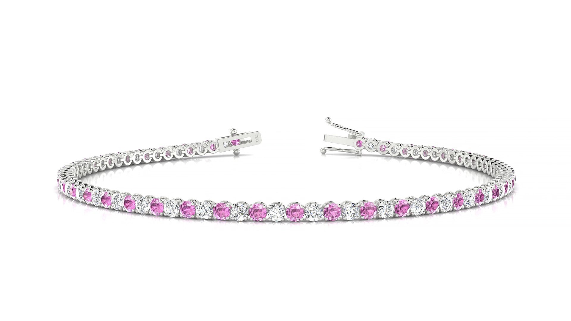Firenze 1-1 | 18k White Gold 2 mm Round Natural Pink Sapphire & Diamond 15 cm Tennis Bracelet