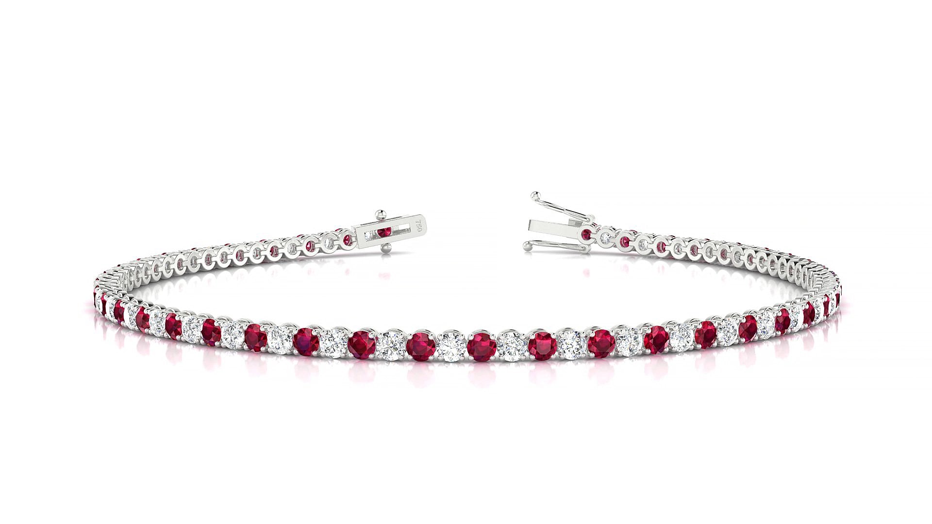 Firenze 1-1 | 18k White Gold 2 mm Round Natural Ruby & Diamond 18 cm Tennis Bracelet