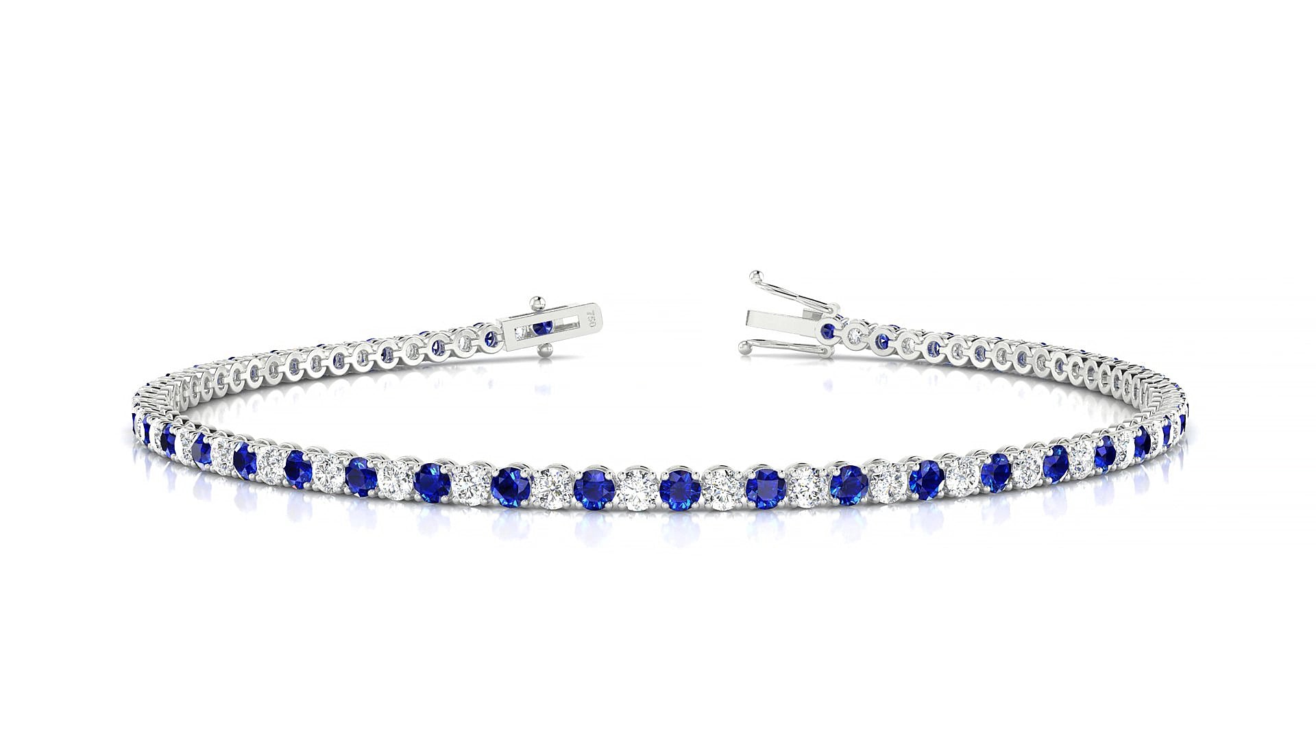 Firenze 1-1 | 18k White Gold 2 mm Round Natural Sapphire & Diamond 18 cm Tennis Bracelet