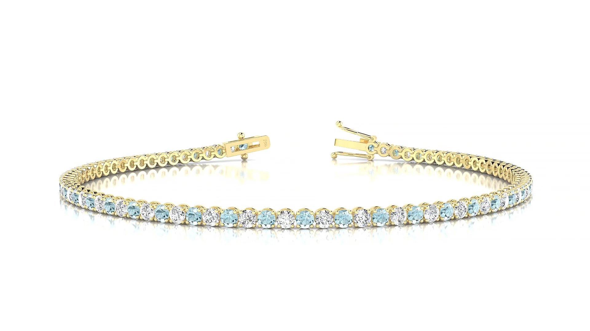 Firenze 1-1 | 18k Yellow Gold 2 mm Round Natural Aquamarine & Diamond Tennis Bracelet