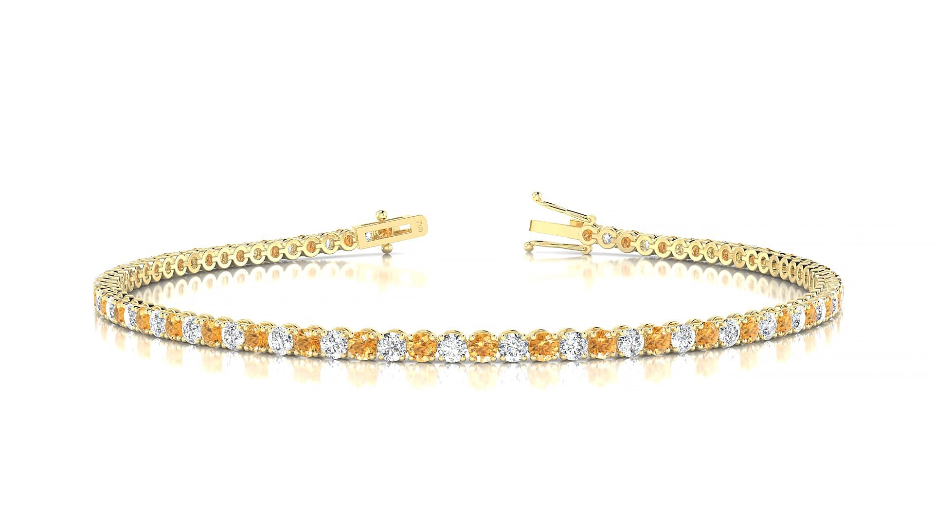 Firenze 1-1 | 18k Yellow Gold 2 mm Round Natural Citrine & Diamond 18 cm Tennis Bracelet