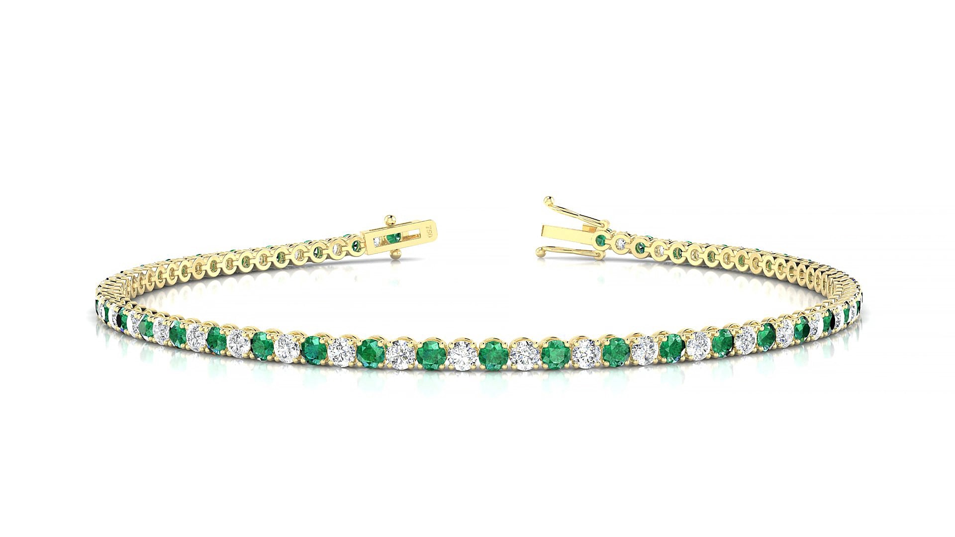 Firenze 1-1 | 18k Yellow Gold 2 mm Round Natural Emerald & Diamond 15 cm Tennis Bracelet