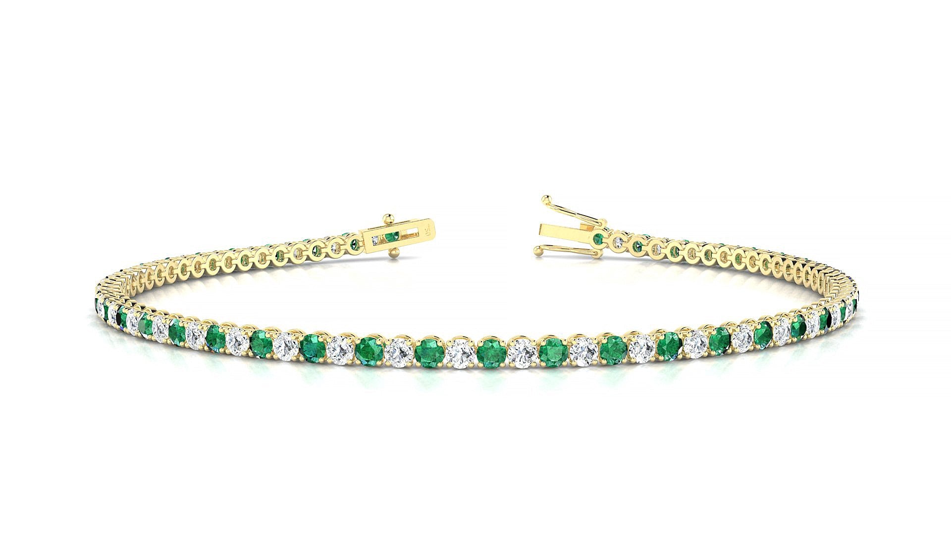 Firenze 1-1 | 18k Yellow Gold 2 mm Round Natural Emerald & Diamond Tennis Bracelet