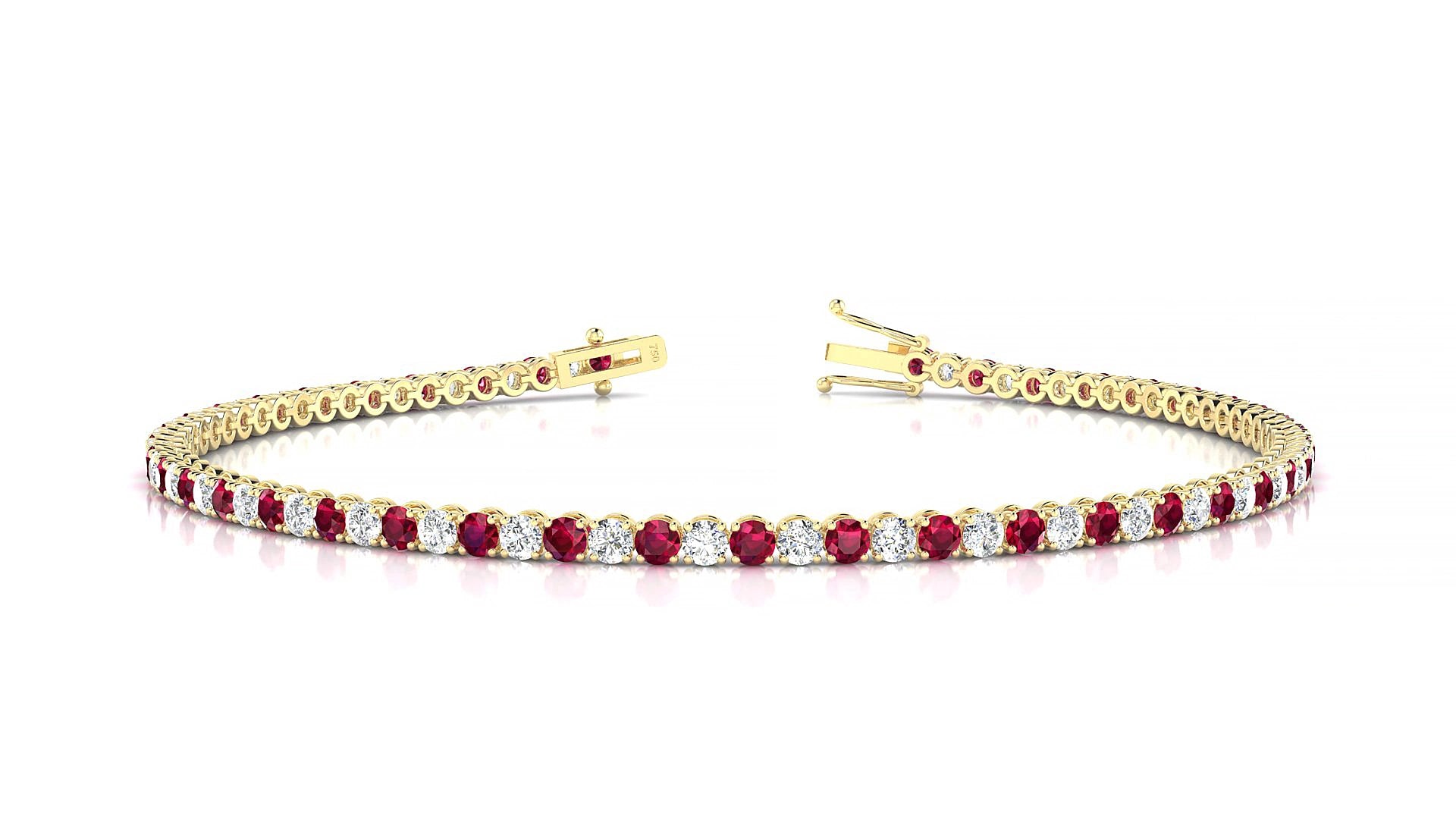 Firenze 1-1 | 18k Yellow Gold 2 mm Round Natural Ruby & Diamond 19 cm Tennis Bracelet