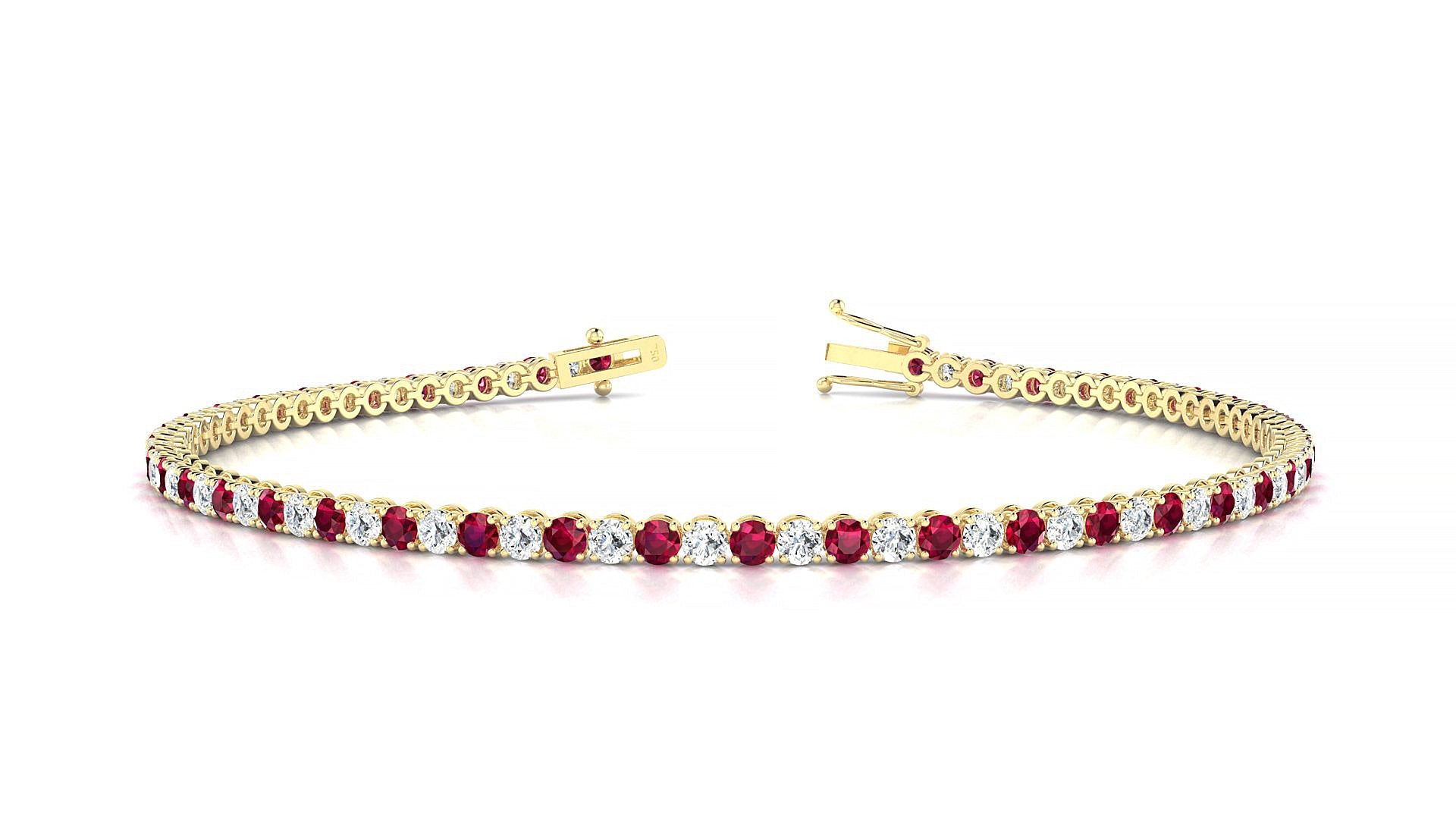Firenze 1-1 | 18k Yellow Gold 2 mm Round Natural Ruby & Diamond Tennis Bracelet