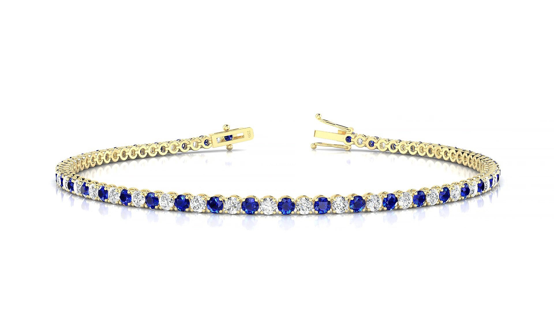 Firenze 1-1 | 18k Yellow Gold 2 mm Round Natural Sapphire & Diamond 15 cm Tennis Bracelet
