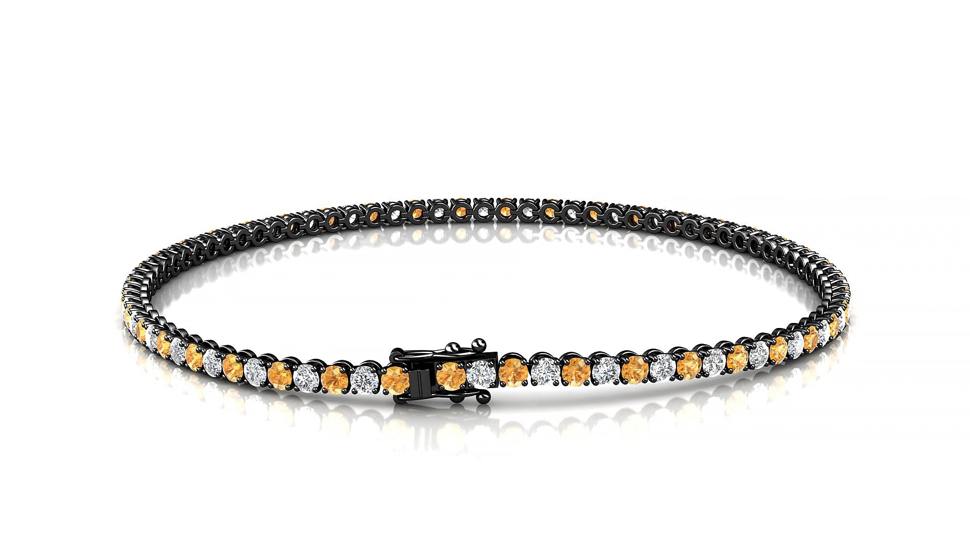 Firenze 1-1 | 18k Black Gold 2 mm Round Natural Citrine & Diamond 18 cm Tennis Bracelet