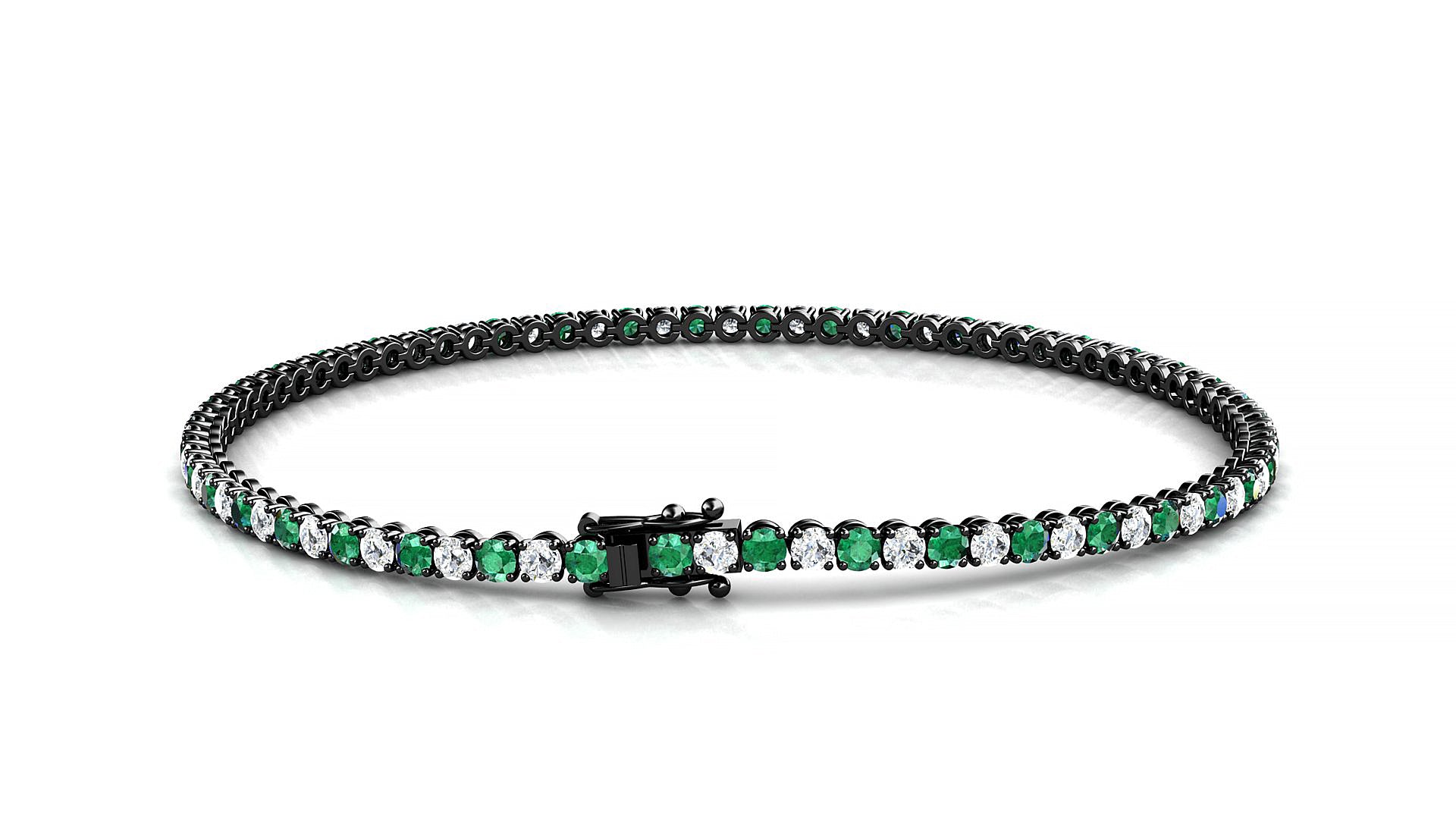 Firenze 1-1 | 18k Black Gold 2 mm Round Natural Emerald & Diamond Tennis Bracelet