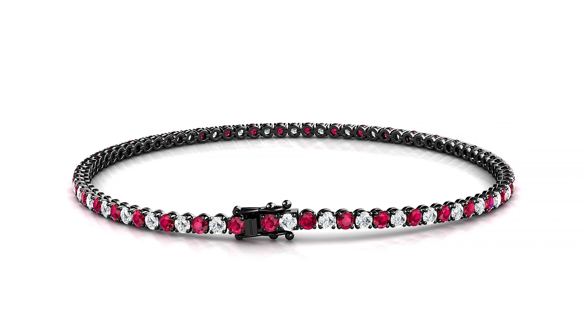 Firenze 1-1 | 18k Black Gold 2 mm Round Natural Ruby & Diamond 17 cm Tennis Bracelet