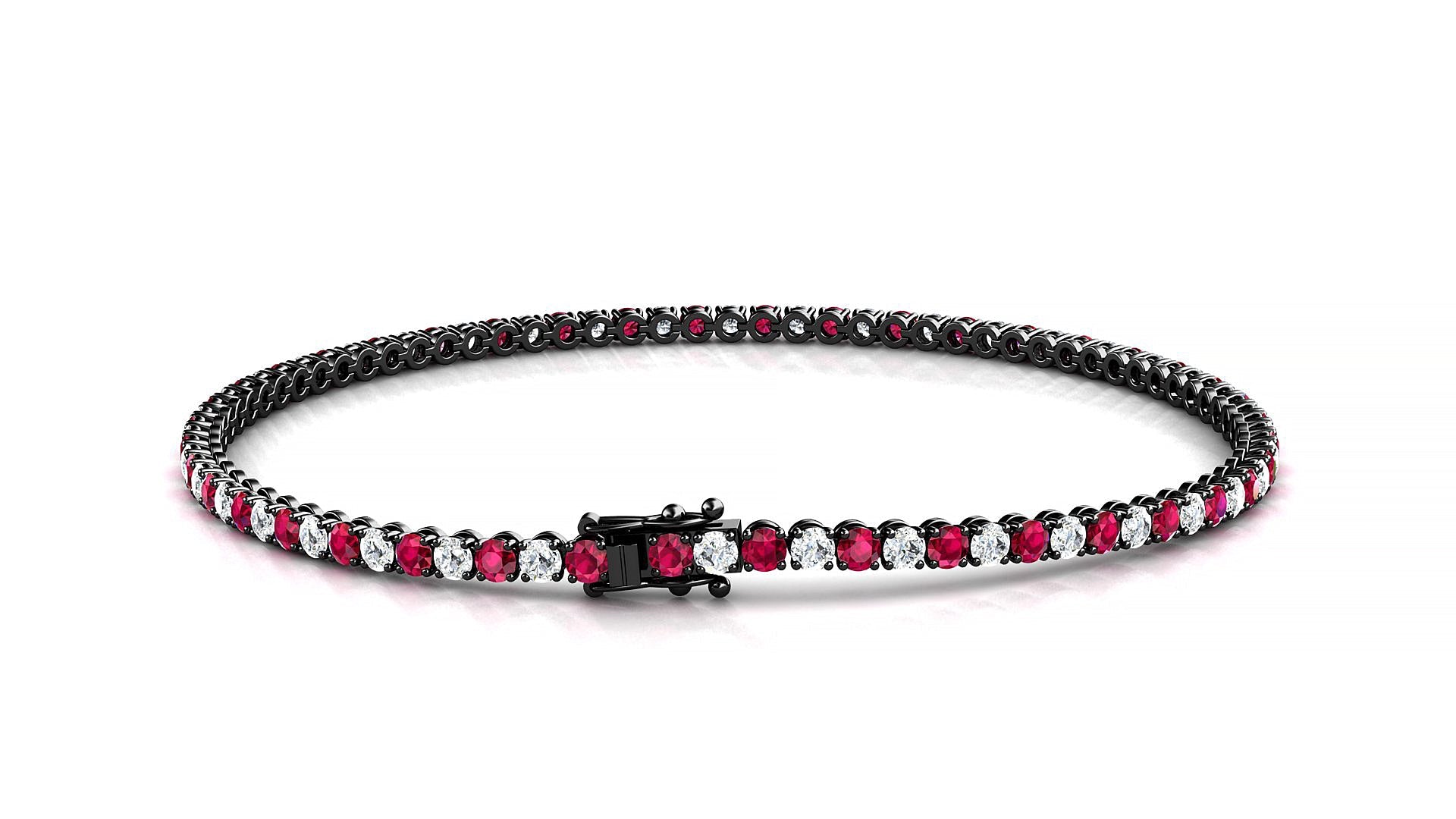 Firenze 1-1 | 18k Black Gold 2 mm Round Natural Ruby & Diamond Tennis Bracelet