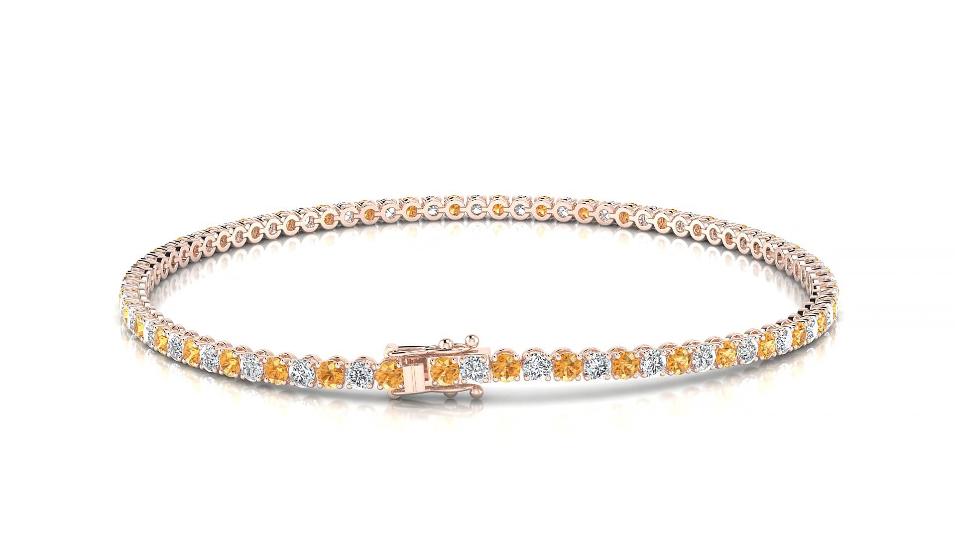 Firenze 1-1 | 18k Rose Gold 2 mm Round Natural Citrine & Diamond 19 cm Tennis Bracelet