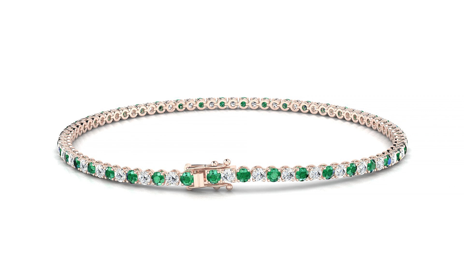 Firenze 1-1 | 18k Rose Gold 2 mm Round Natural Emerald & Diamond 16 cm Tennis Bracelet