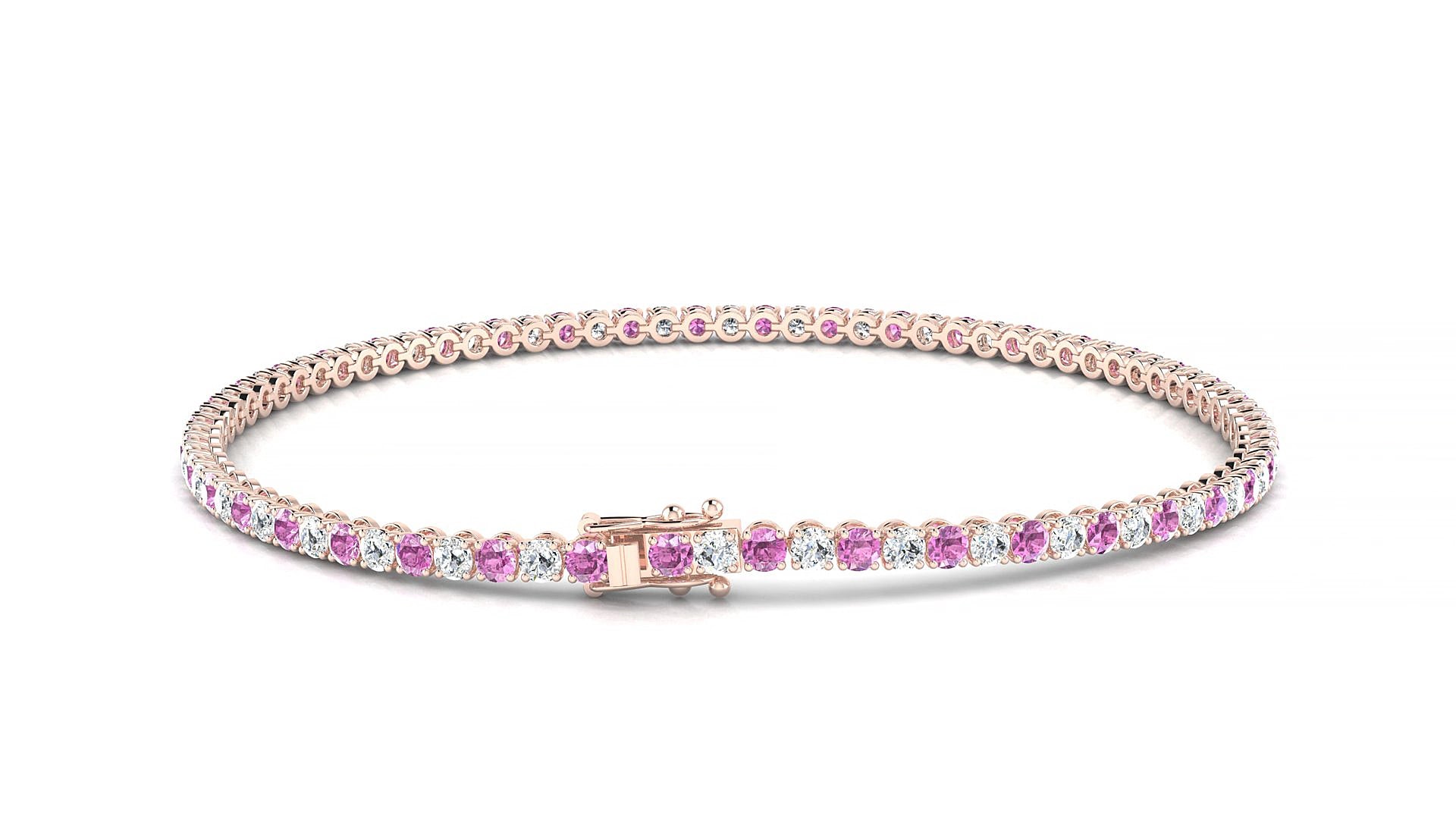 Firenze 1-1 | 18k Rose Gold 2 mm Round Natural Pink Sapphire & Diamond 15 cm Tennis Bracelet