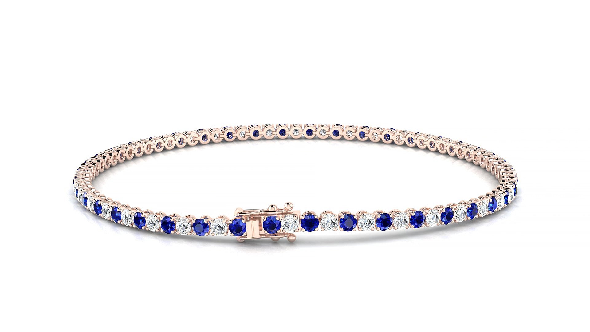 Firenze 1-1 | 18k Rose Gold 2 mm Round Natural Sapphire & Diamond 15 cm Tennis Bracelet
