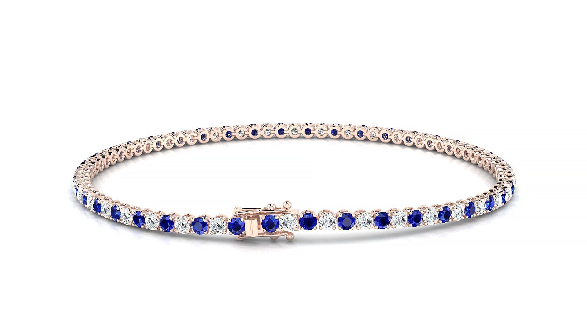 Firenze 1-1 | 18k Rose Gold 2 mm Round Natural Sapphire & Diamond Tennis Bracelet