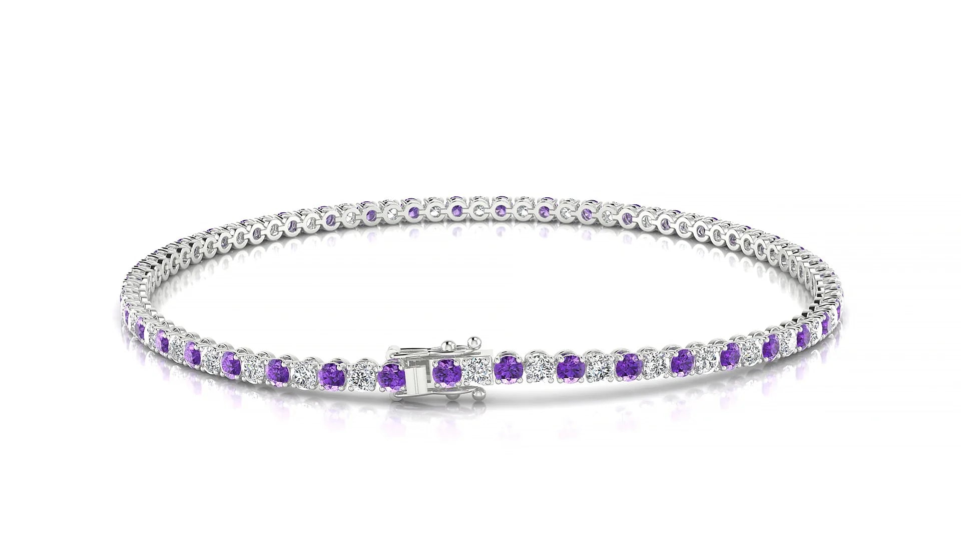Firenze 1-1 | 18k White Gold 2 mm Round Natural Amethyst & Diamond Tennis Bracelet