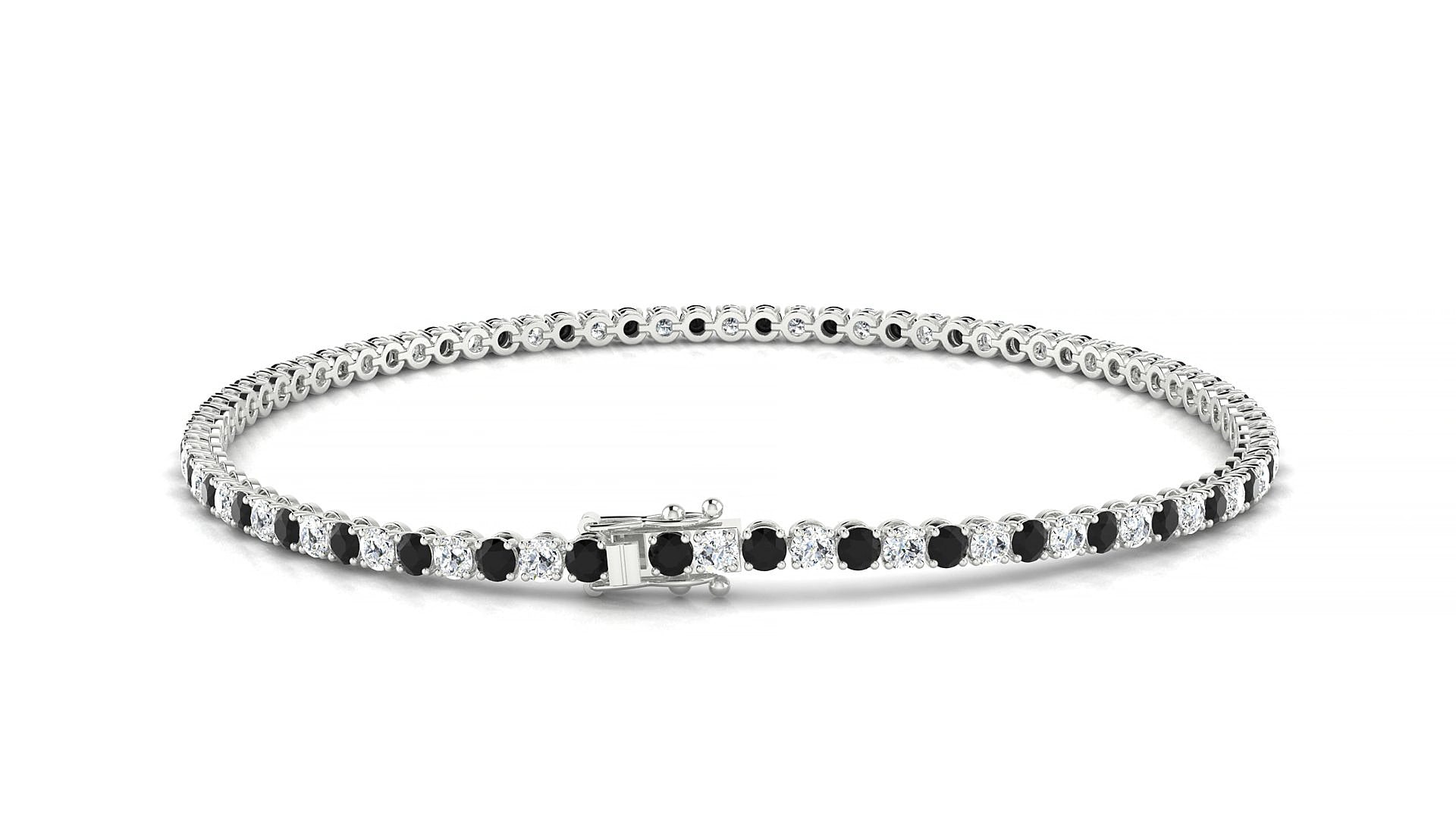 Firenze 1-1 | 18k White Gold 2 mm Round Natural Black Diamond & Diamond 19 cm Tennis Bracelet