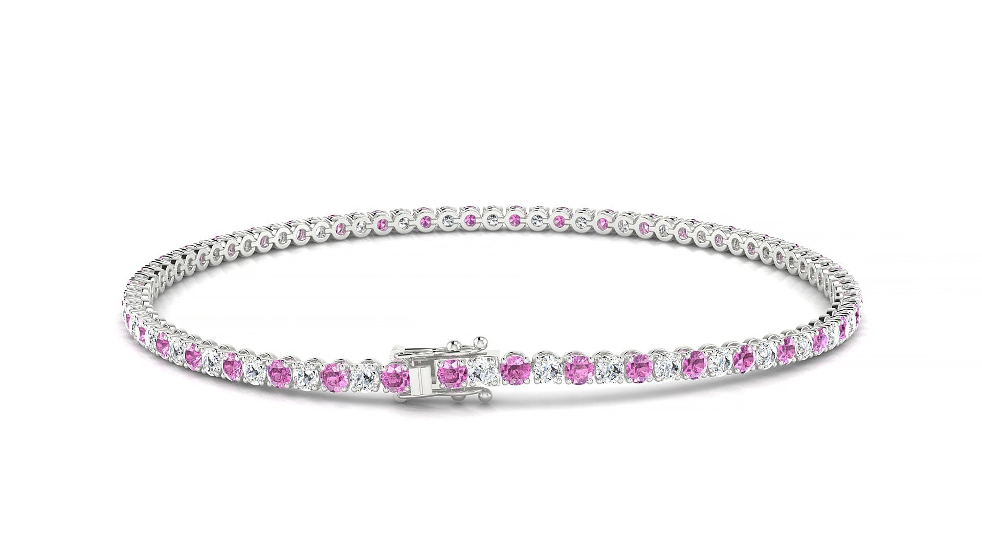 Firenze 1-1 | 18k White Gold 2 mm Round Natural Pink Sapphire & Diamond 15 cm Tennis Bracelet