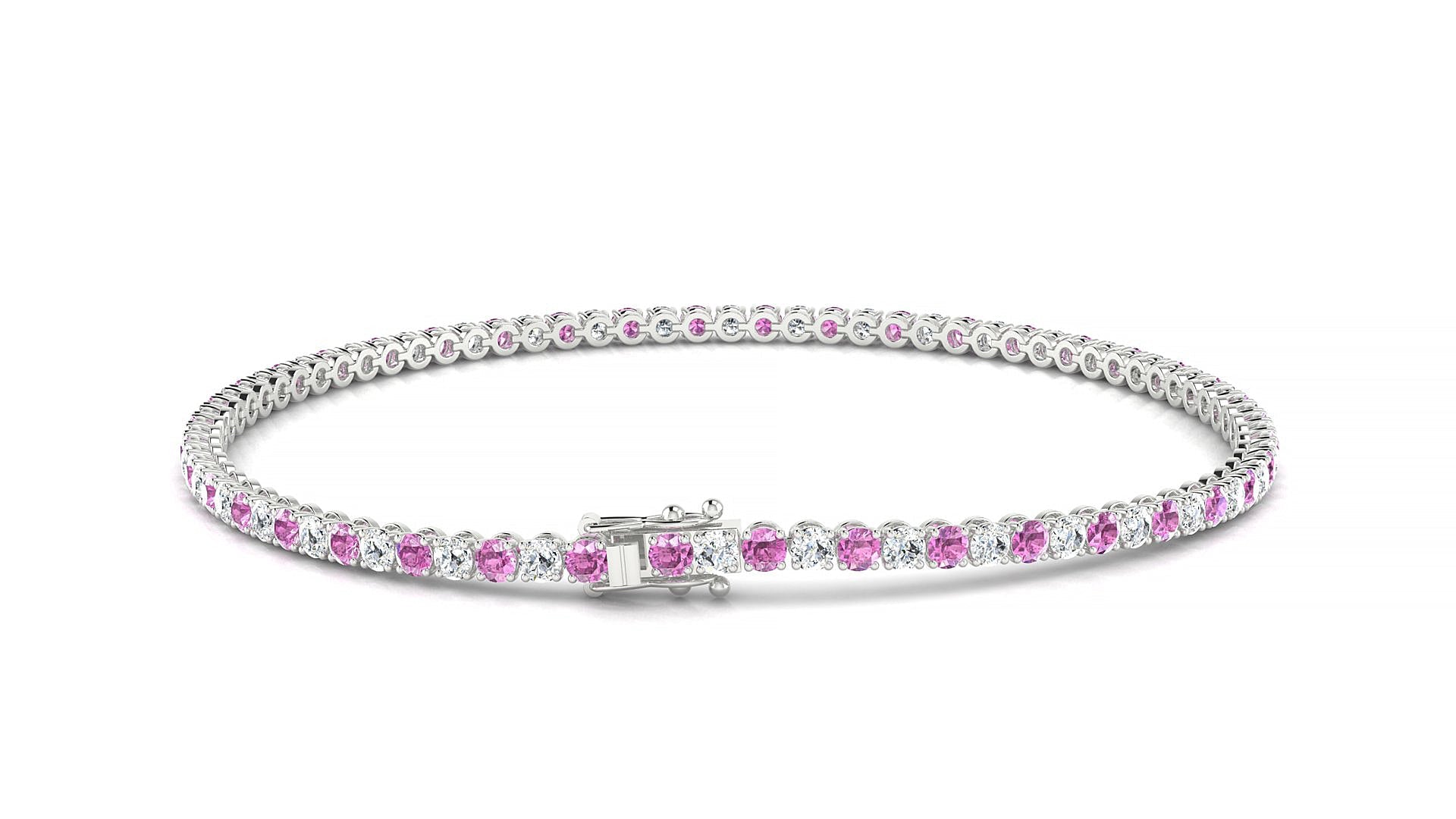 Firenze 1-1 | 18k White Gold 2 mm Round Natural Pink Sapphire & Diamond Tennis Bracelet