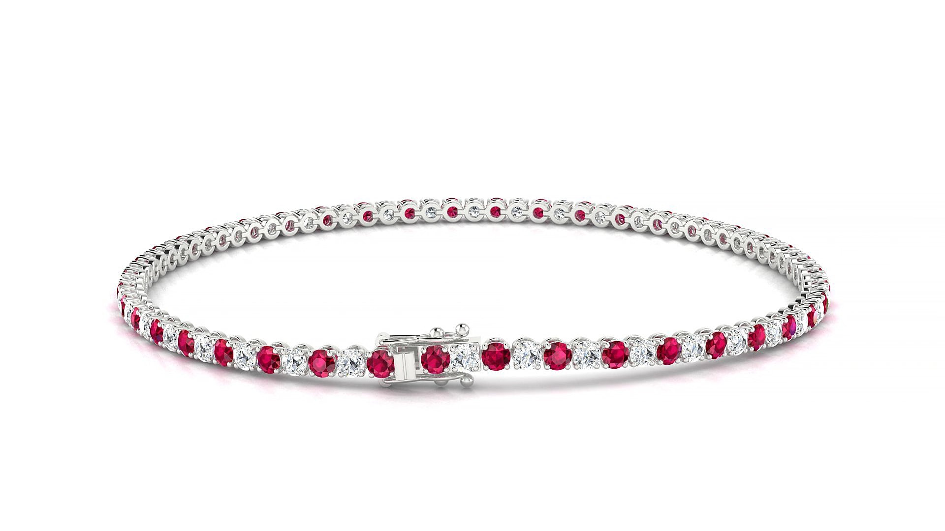 Firenze 1-1 | 18k White Gold 2 mm Round Natural Ruby & Diamond 15 cm Tennis Bracelet