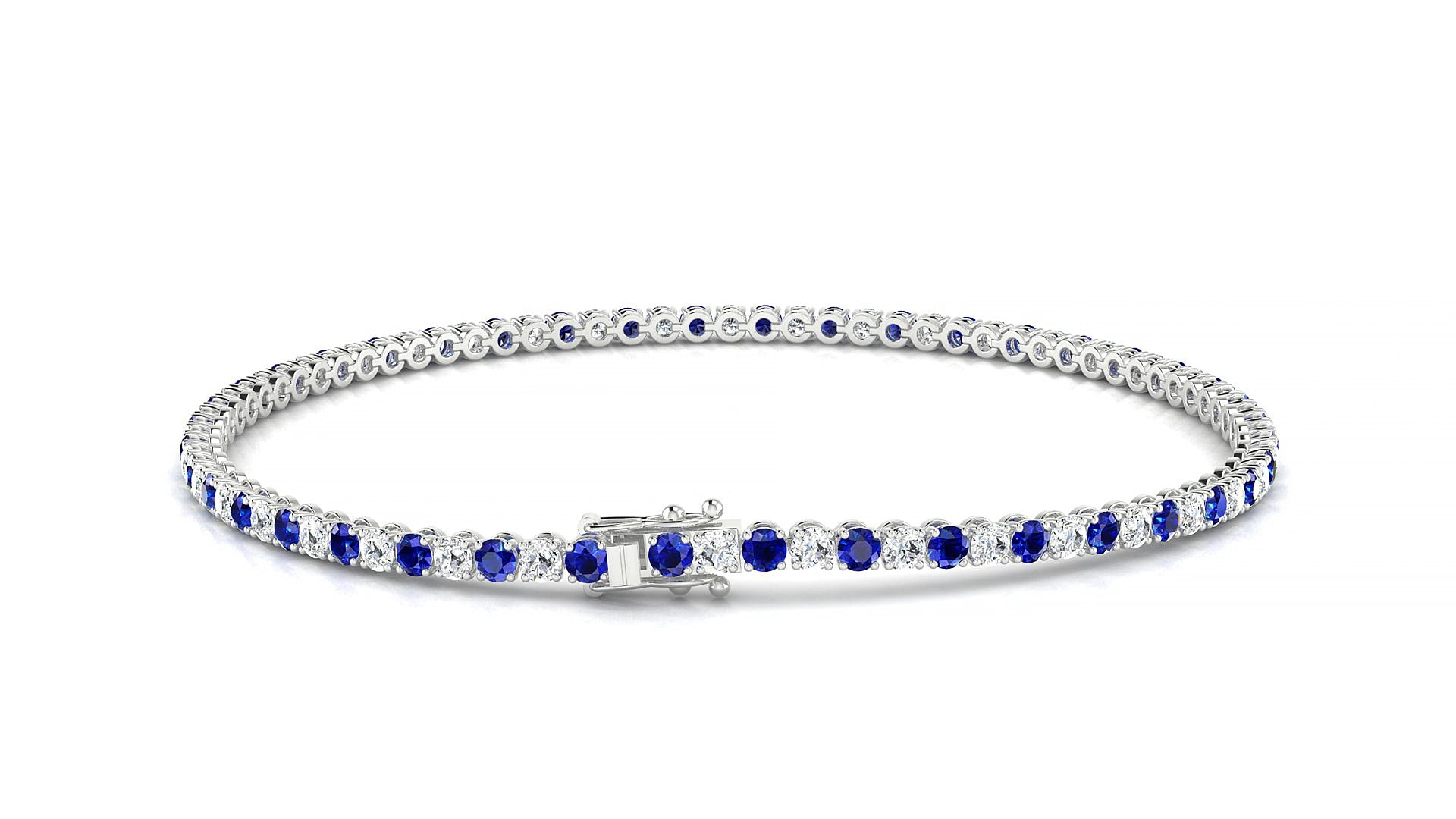Firenze 1-1 | 18k White Gold 2 mm Round Natural Sapphire & Diamond 16 cm Tennis Bracelet