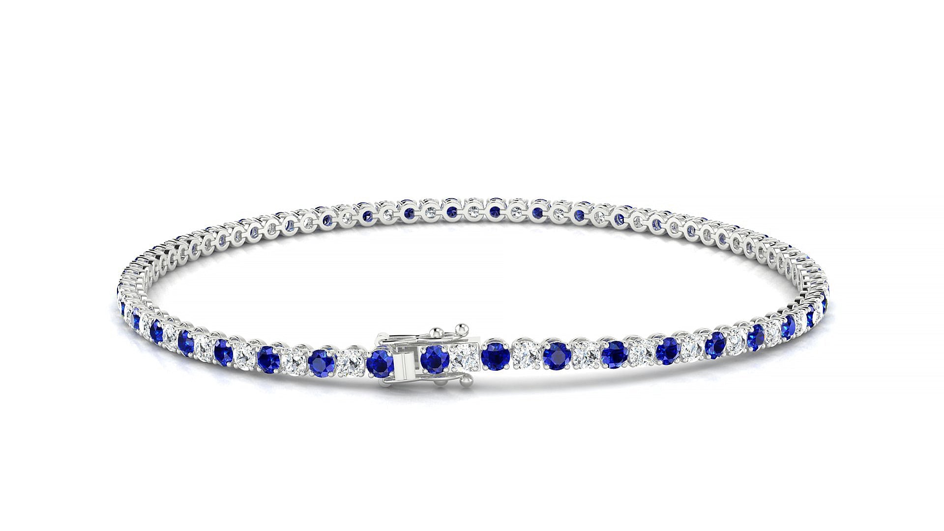 Firenze 1-1 | 18k White Gold 2 mm Round Natural Sapphire & Diamond Tennis Bracelet