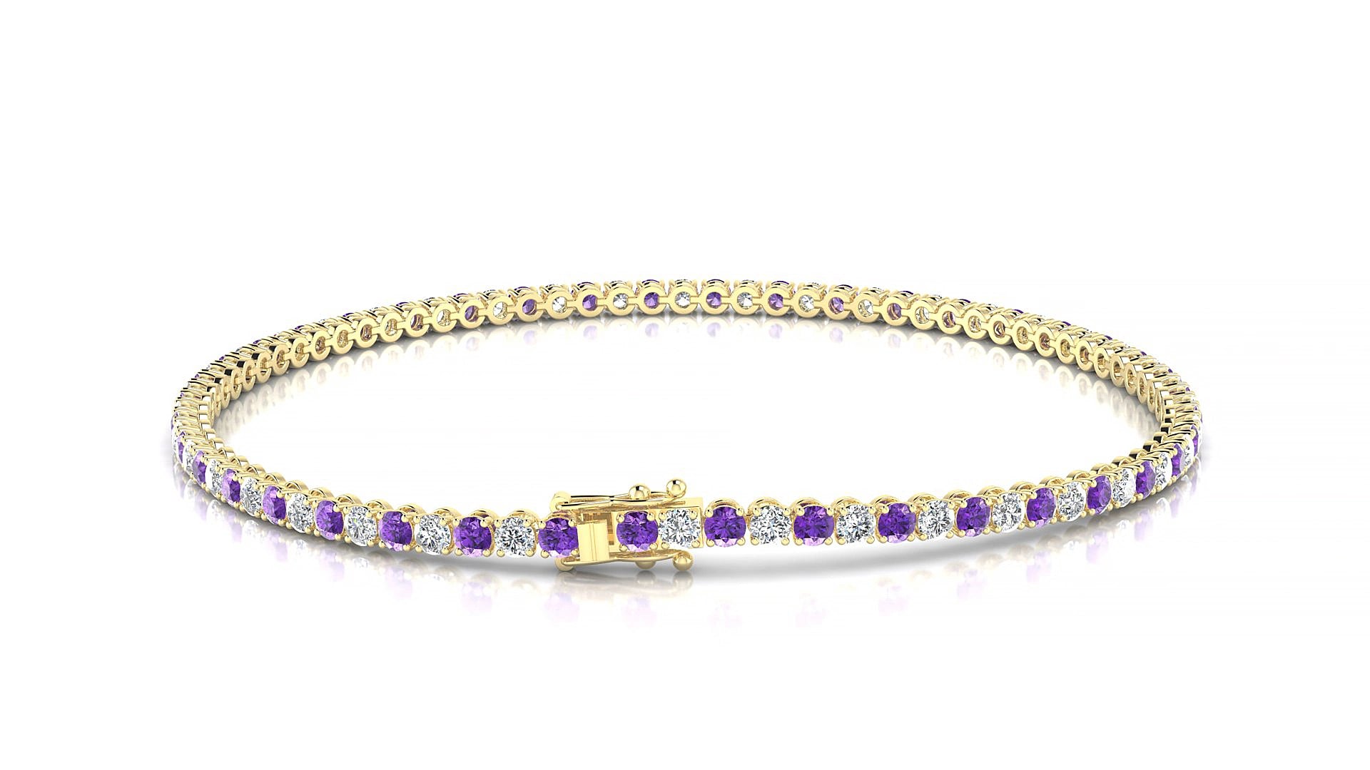 Firenze 1-1 | 18k Yellow Gold 2 mm Round Natural Amethyst & Diamond 20 cm Tennis Bracelet