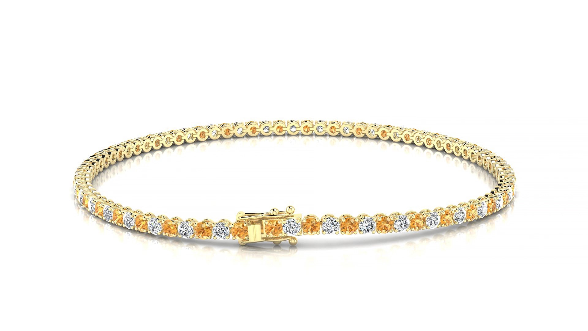 Firenze 1-1 | 18k Yellow Gold 2 mm Round Natural Citrine & Diamond 17 cm Tennis Bracelet