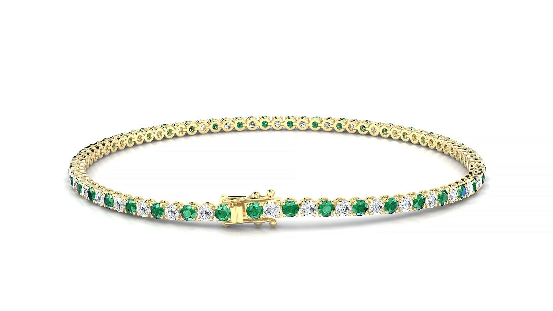 Firenze 1-1 | 18k Yellow Gold 2 mm Round Natural Emerald & Diamond Tennis Bracelet