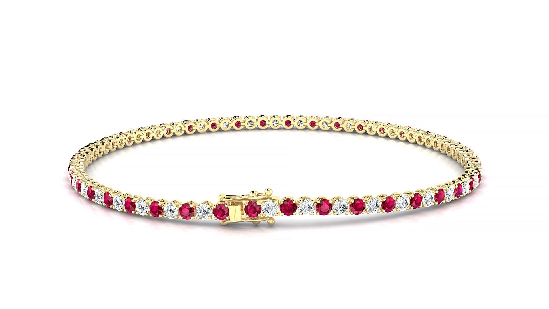Firenze 1-1 | 18k Yellow Gold 2 mm Round Natural Ruby & Diamond Tennis Bracelet