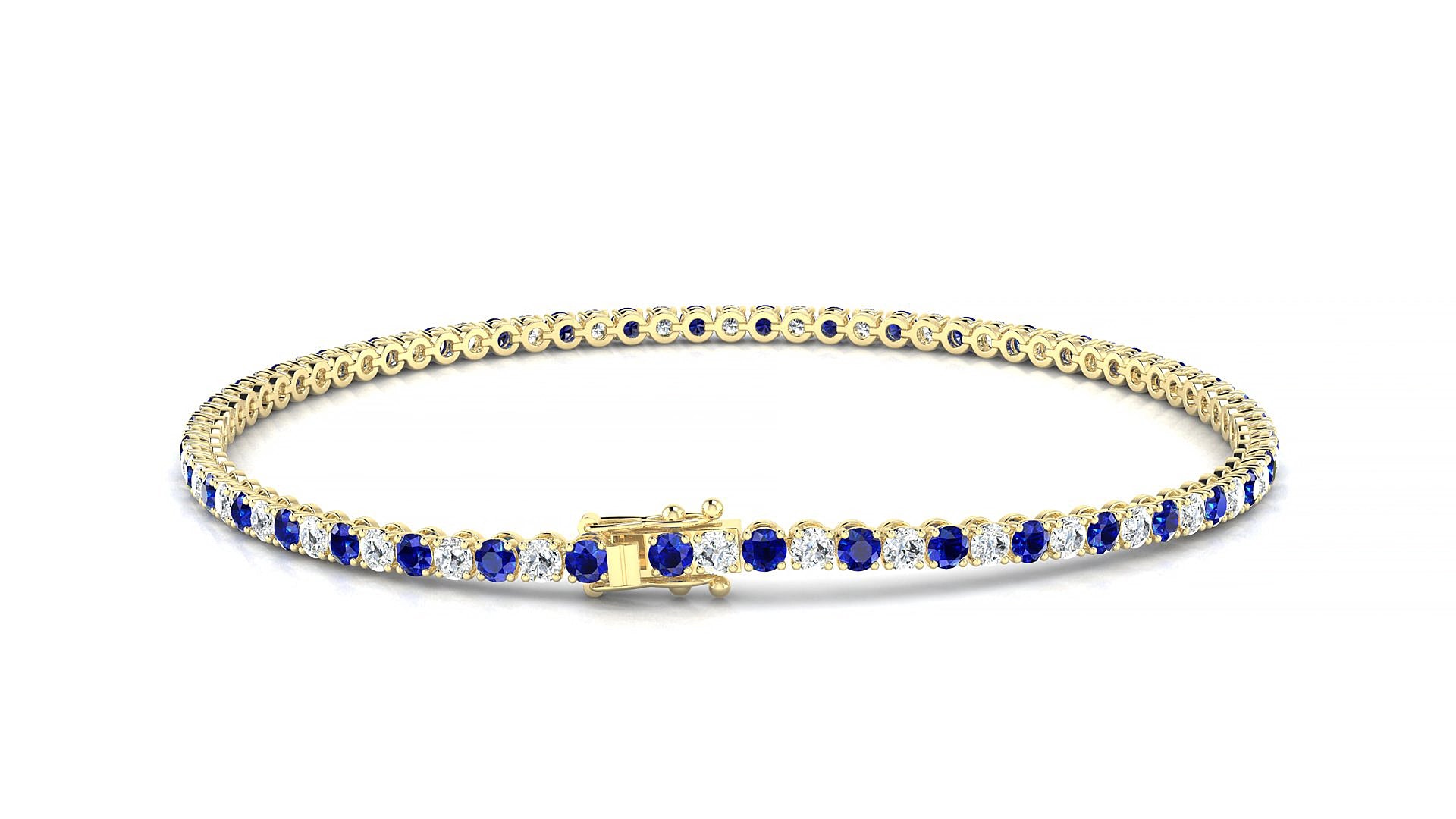 Firenze 1-1 | 18k Yellow Gold 2 mm Round Natural Sapphire & Diamond 16 cm Tennis Bracelet