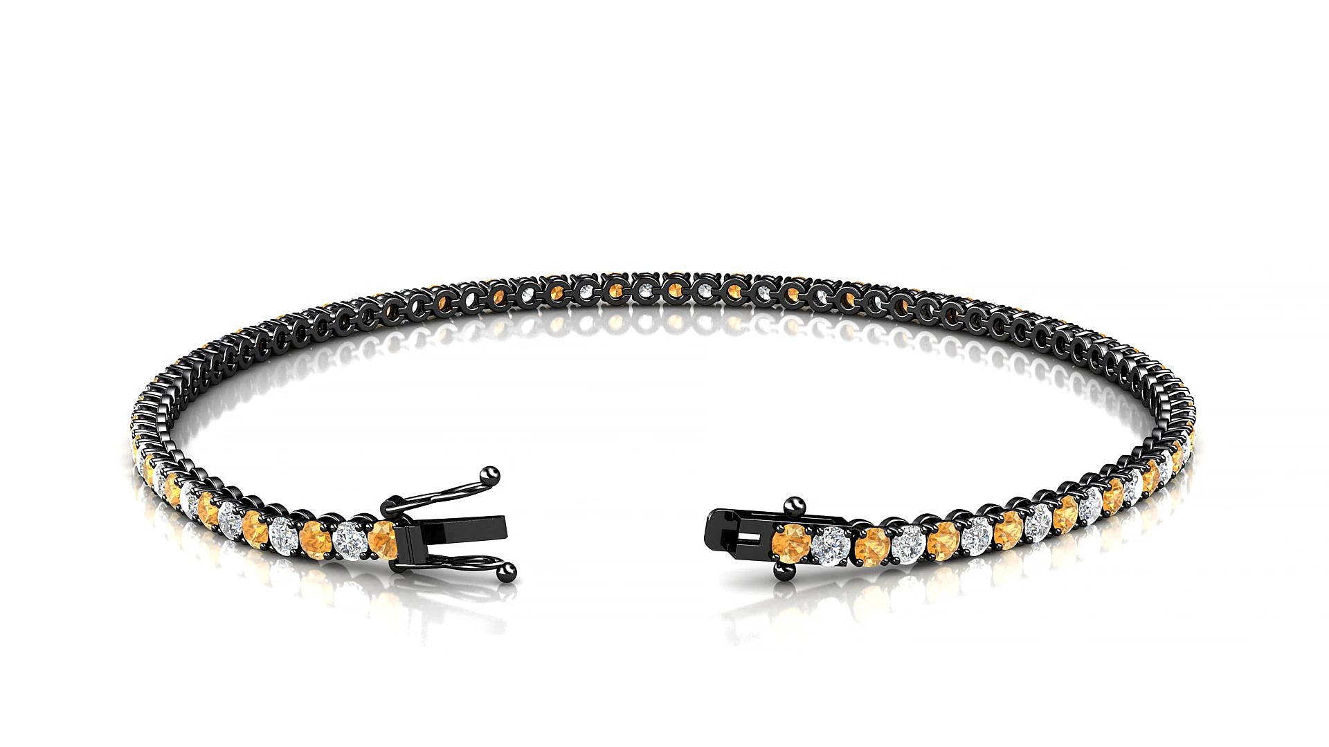 Firenze 1-1 | 18k Black Gold 2 mm Round Natural Citrine & Diamond 15 cm Tennis Bracelet