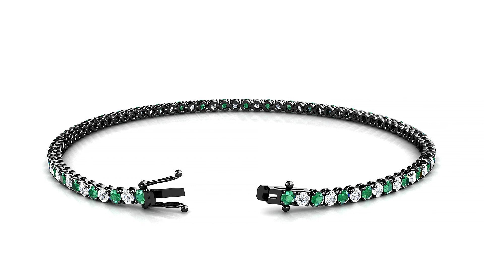 Firenze 1-1 | 18k Black Gold 2 mm Round Natural Emerald & Diamond 16 cm Tennis Bracelet