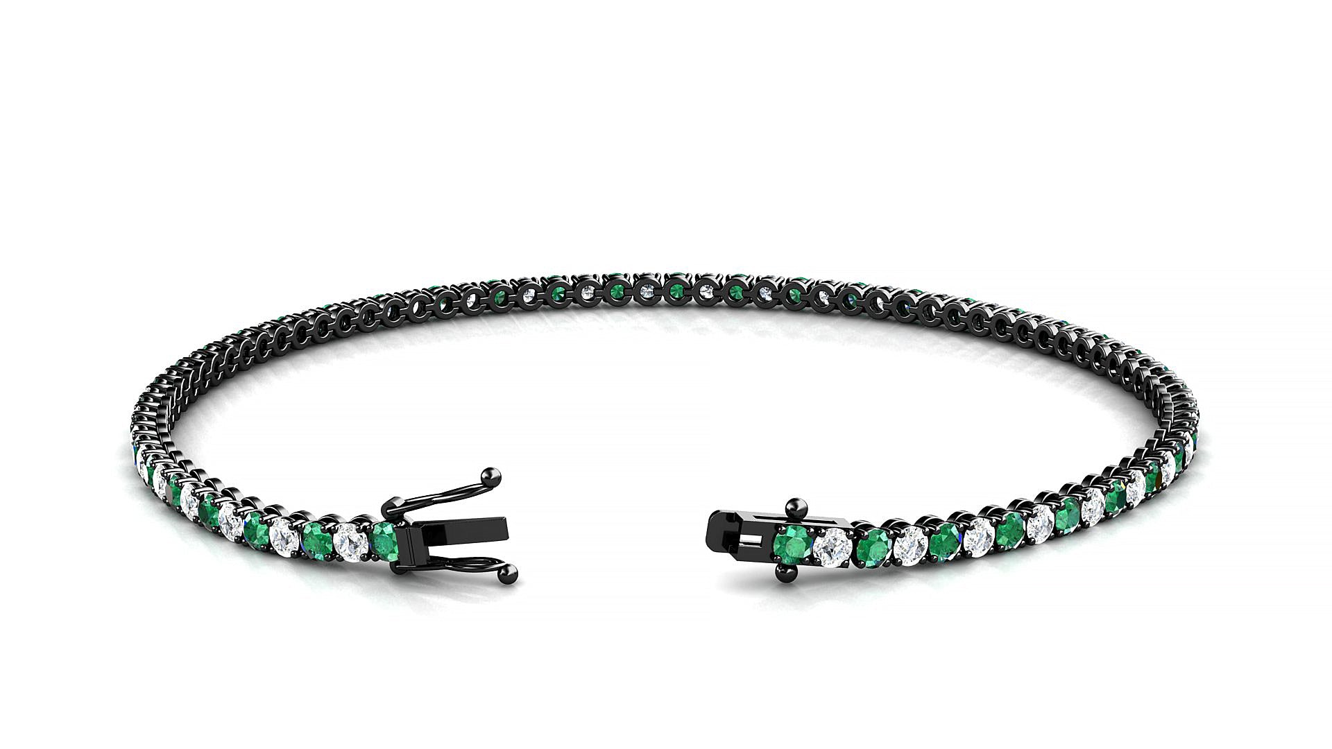 Firenze 1-1 | 18k Black Gold 2 mm Round Natural Emerald & Diamond Tennis Bracelet