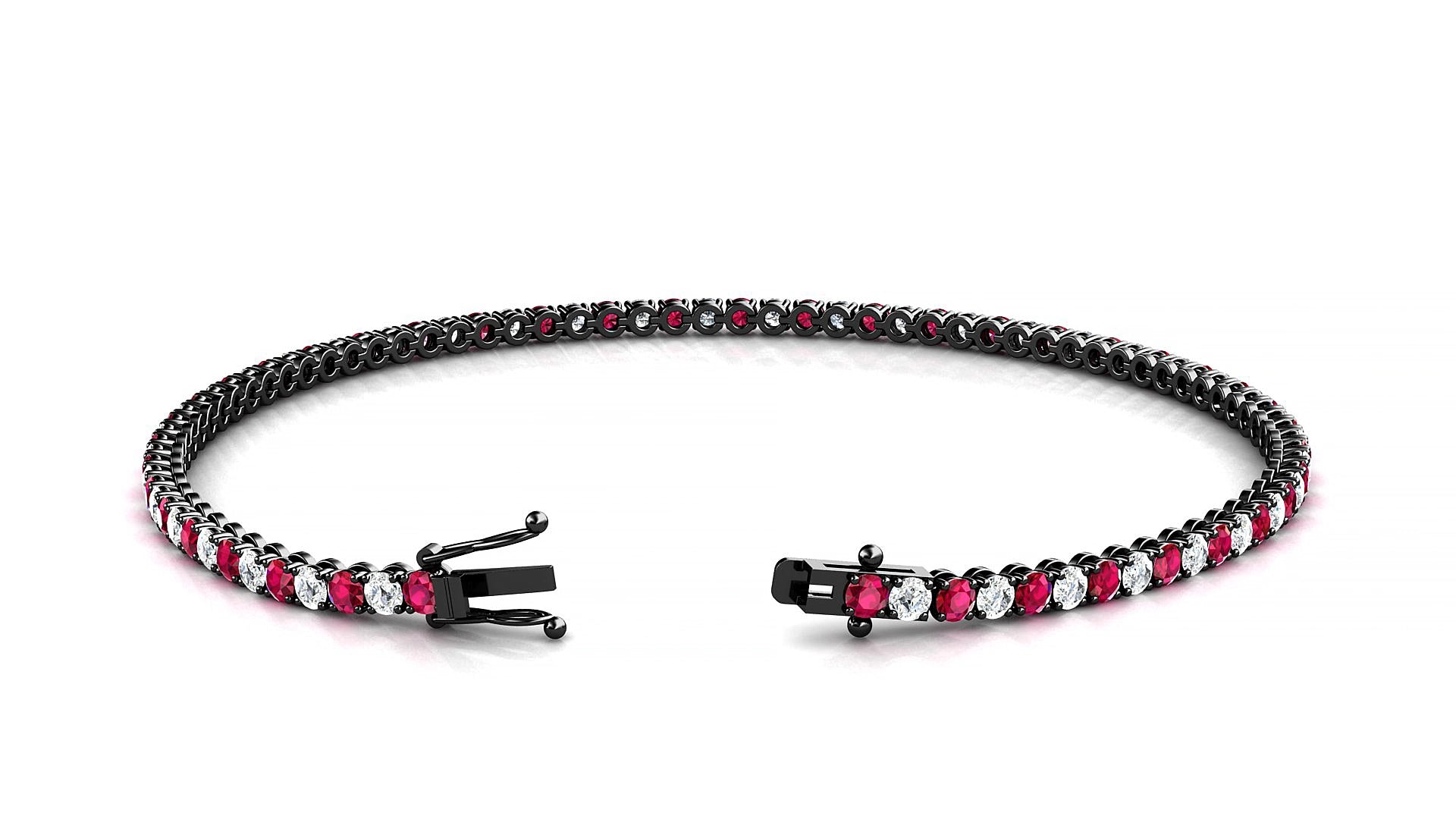 Firenze 1-1 | 18k Black Gold 2 mm Round Natural Ruby & Diamond 15 cm Tennis Bracelet