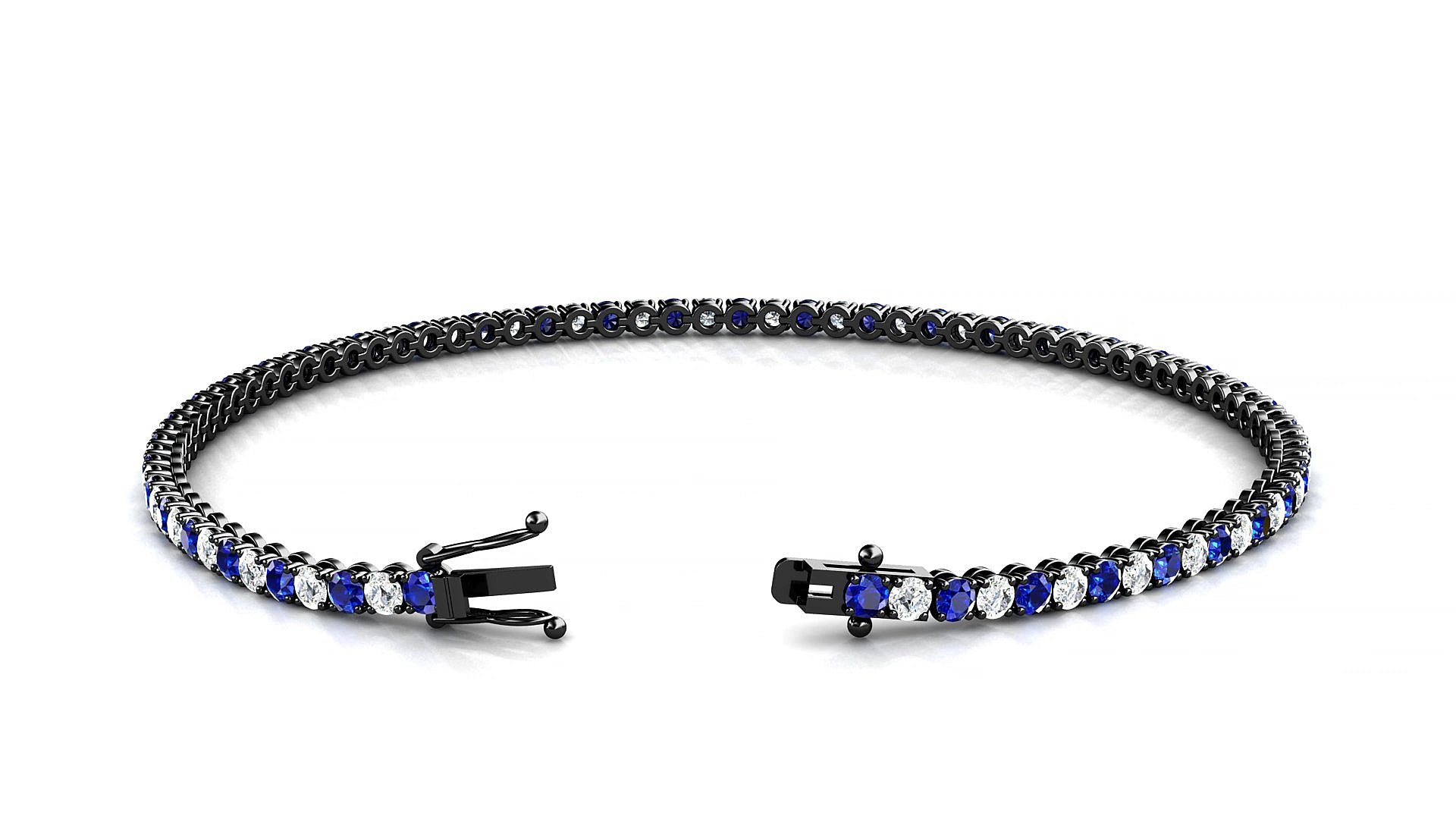 Firenze 1-1 | 18k Black Gold 2 mm Round Natural Sapphire & Diamond 15 cm Tennis Bracelet