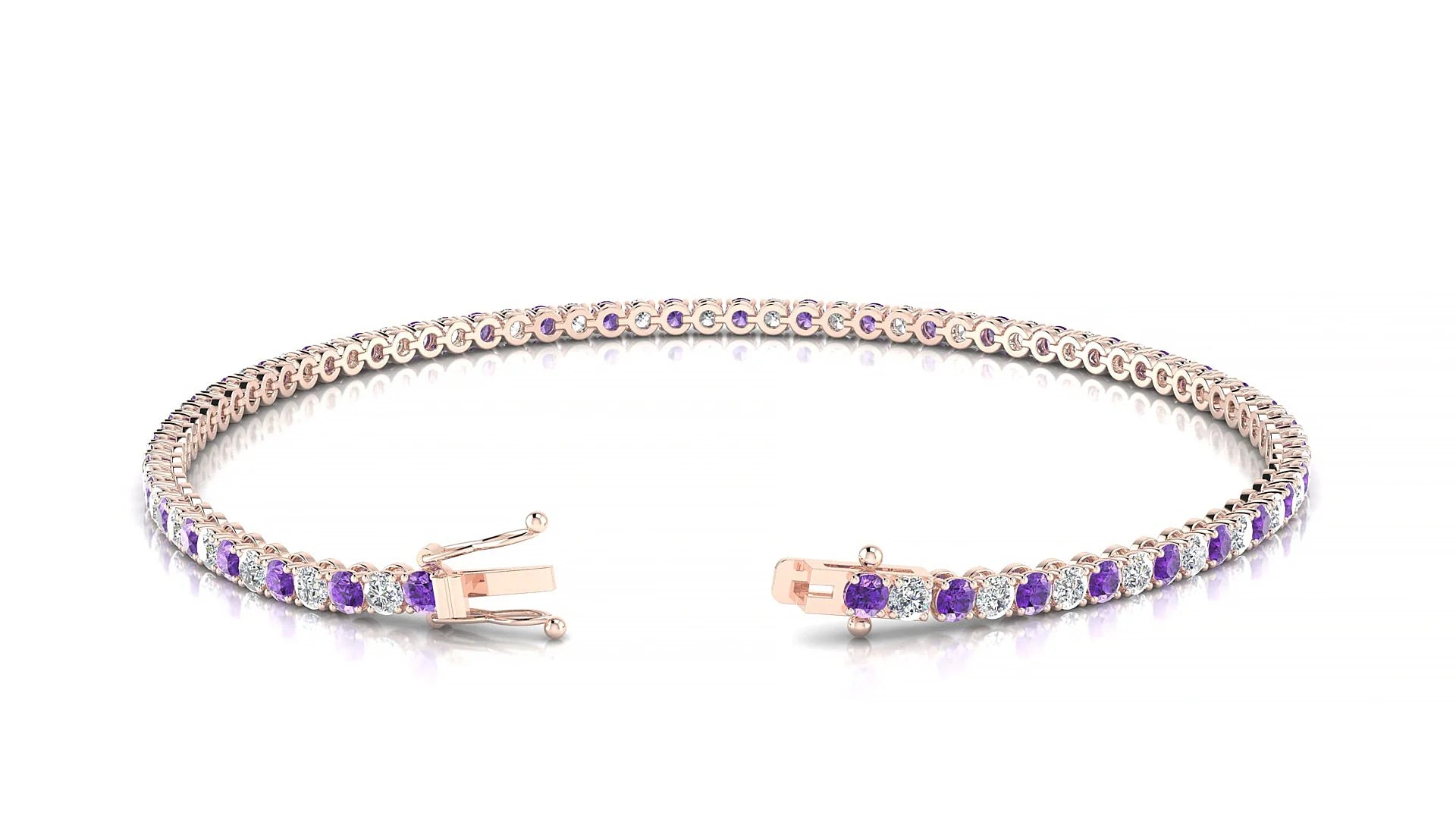 Firenze 1-1 | 18k Rose Gold 2 mm Round Natural Amethyst & Diamond Tennis Bracelet